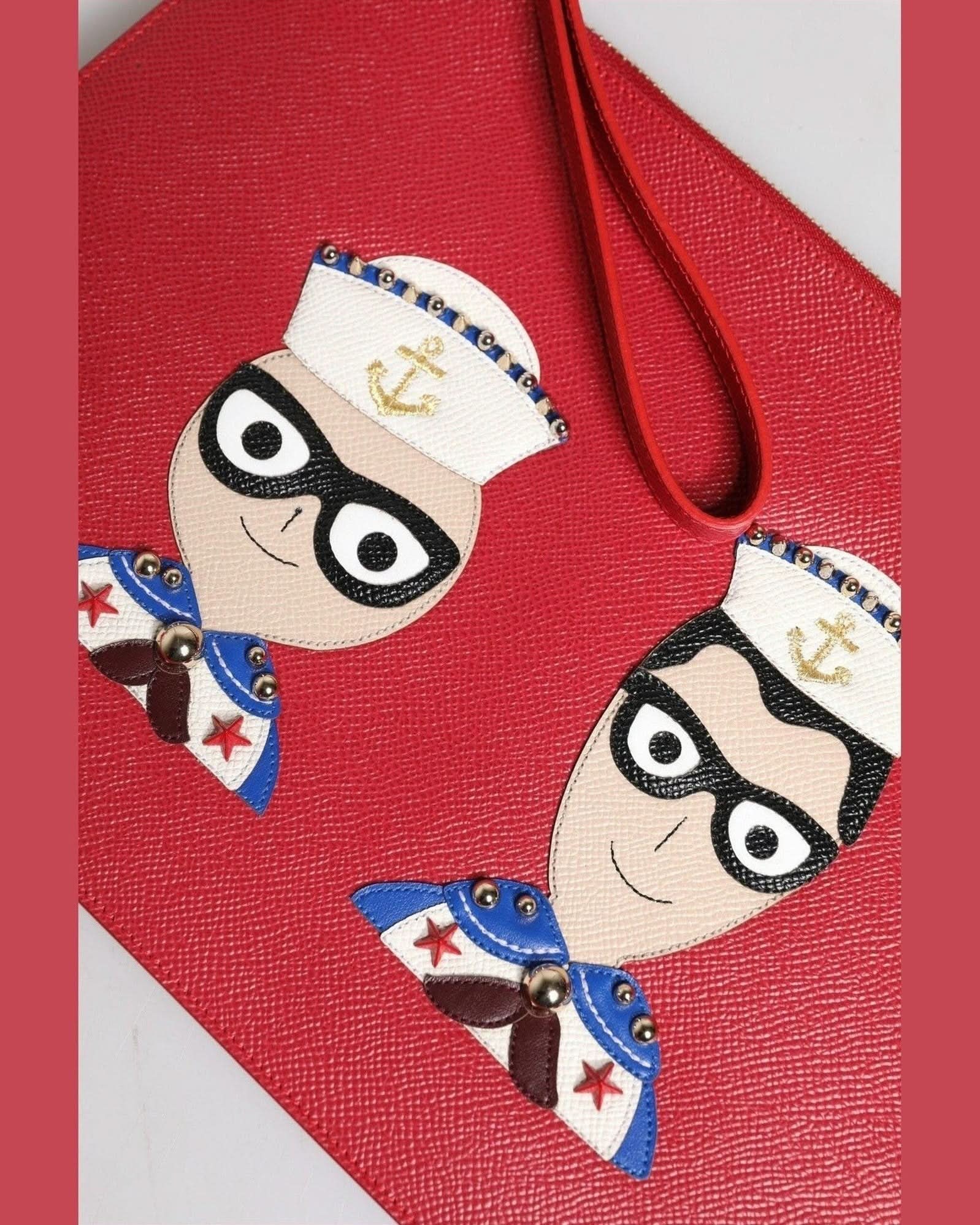 Dolce & Gabbana Red Leather #Dgfamily Embellished Clutch Bag Clutch Bags