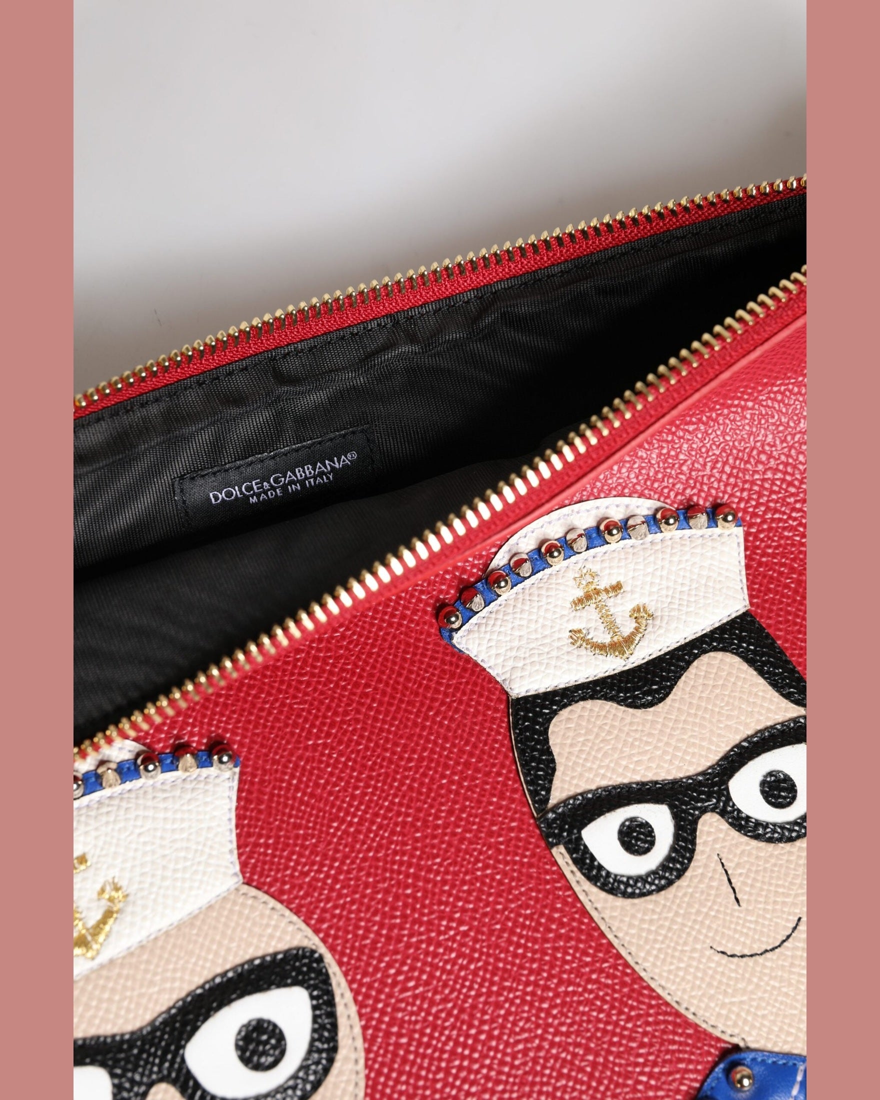 Dolce & Gabbana Red Leather #Dgfamily Embellished Clutch Bag Glam Steals