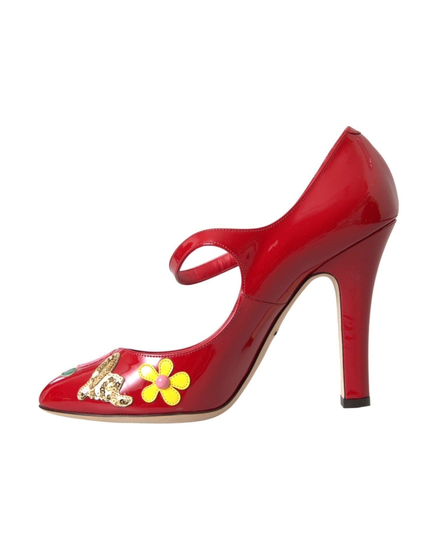 Dolce & Gabbana Red Leather Embellished Mary Jane Pumps Heels Shoes Heels