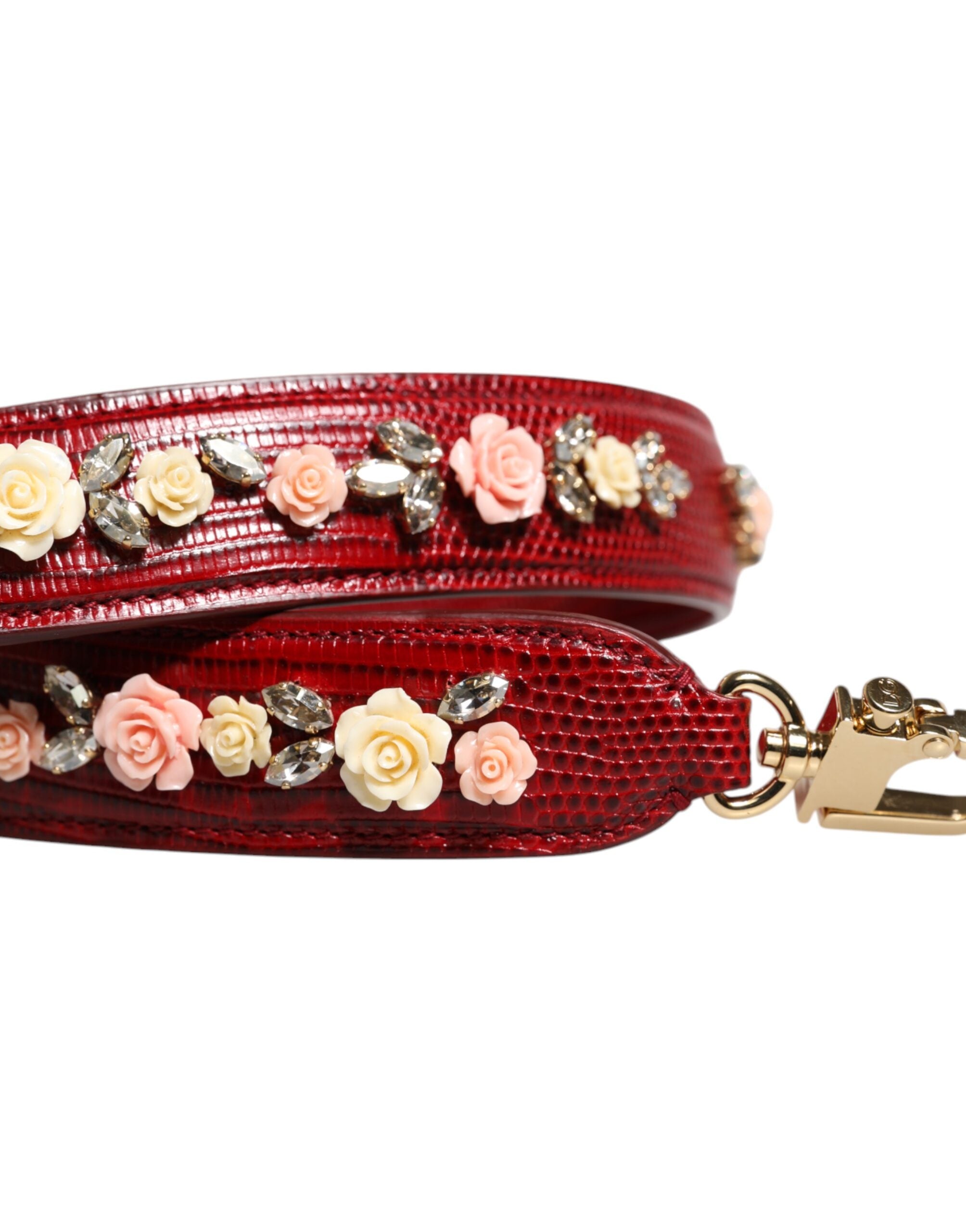 Dolce & Gabbana Red Leather Floral Embellish Bag Shoulder Strap Glam Steals