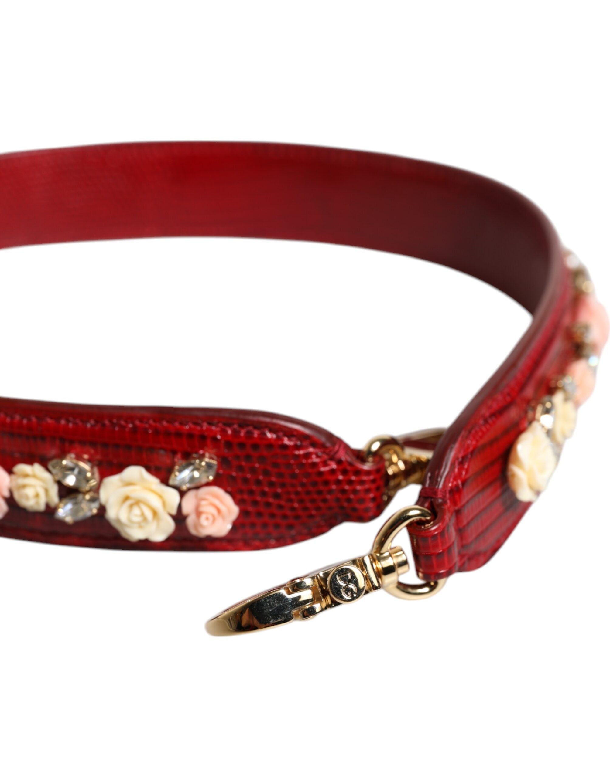 Dolce & Gabbana Red Leather Floral Embellish Bag Shoulder Strap Glam Steals