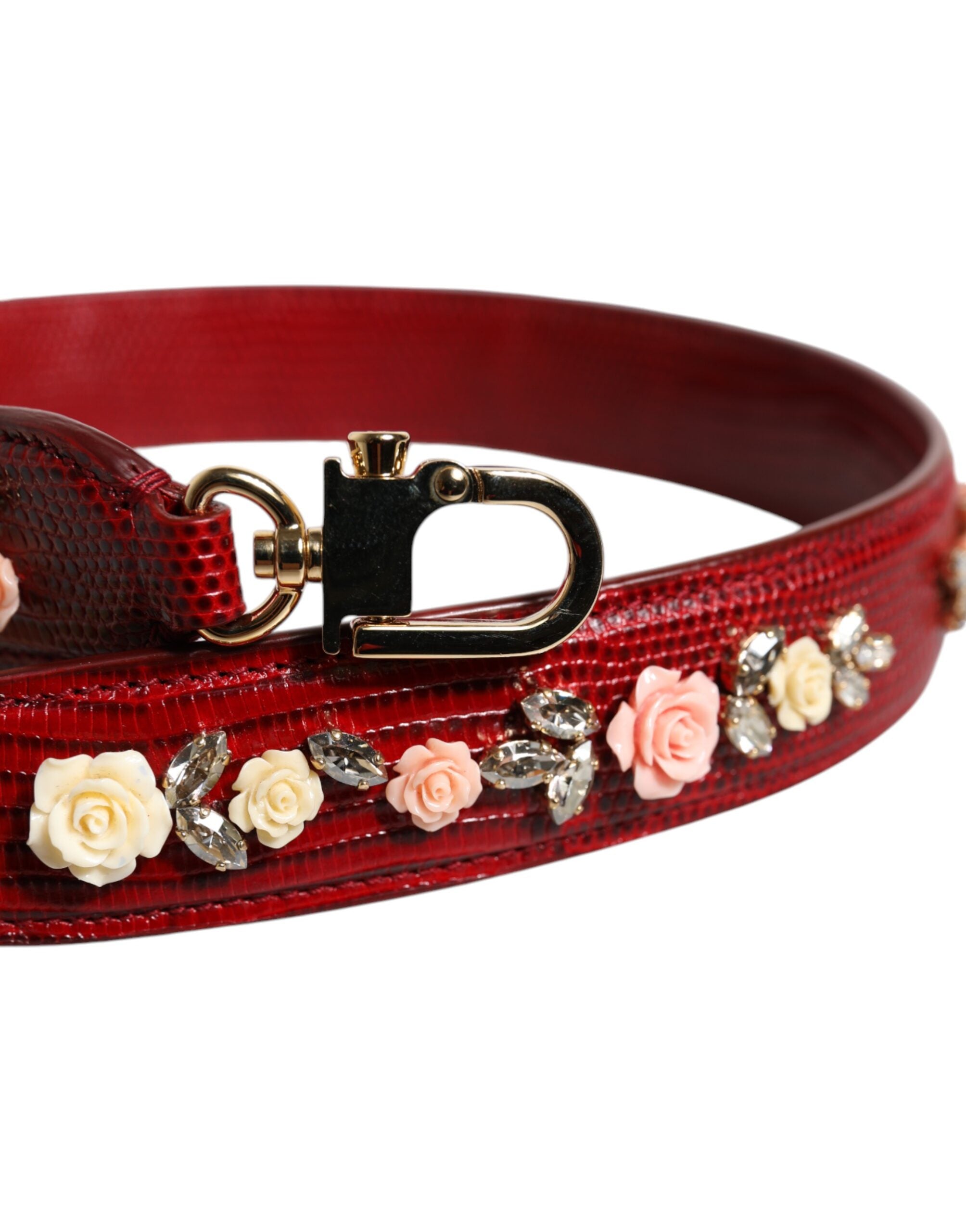 Dolce & Gabbana Red Leather Floral Embellish Bag Shoulder Strap Glam Steals
