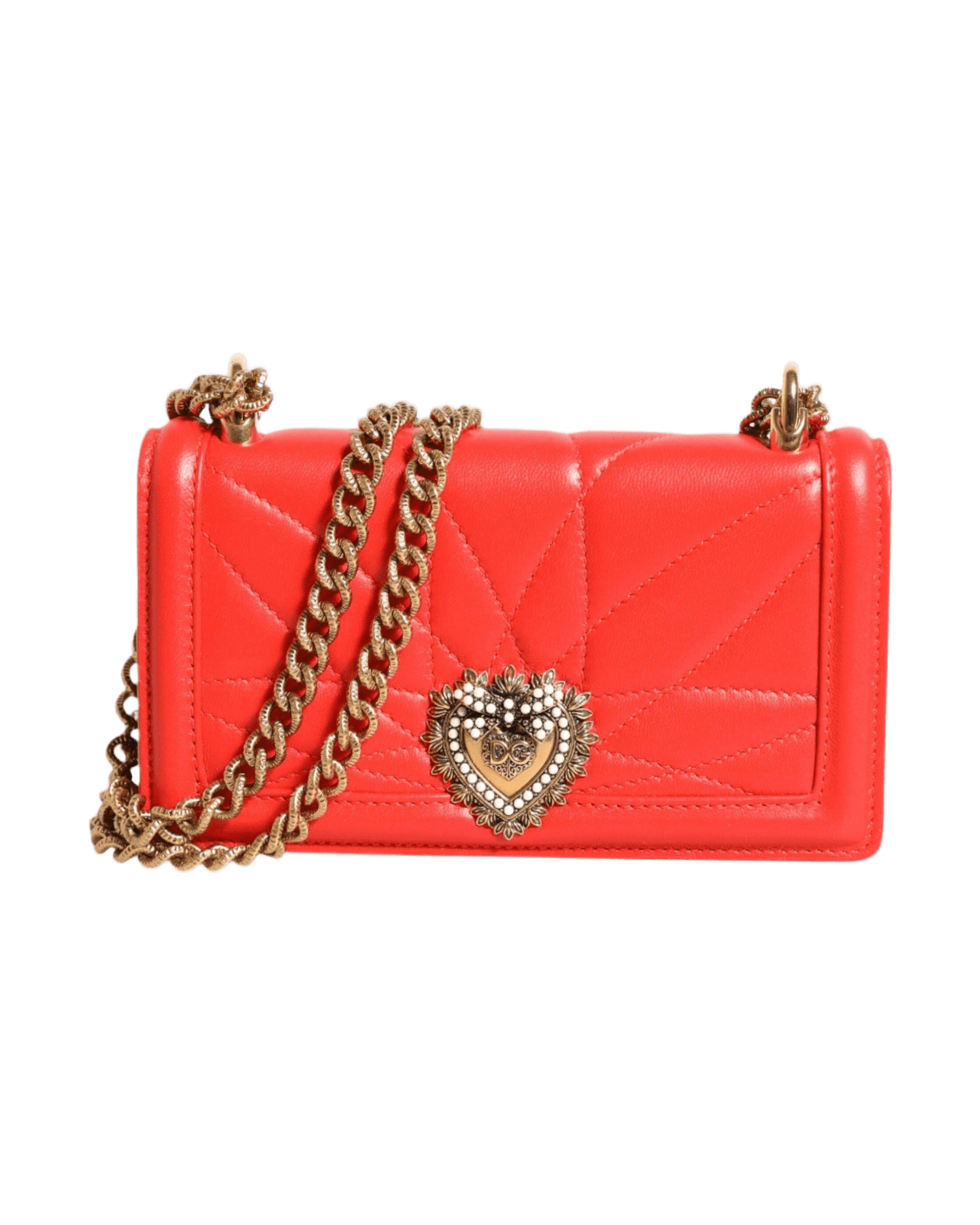 Dolce & Gabbana Red Leather Quilted Devotion Crossbody Phone Cover Bag Glam Steals