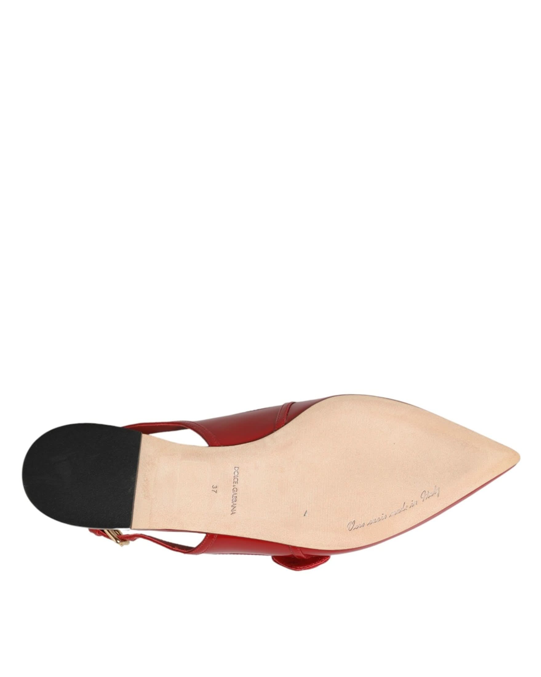 Dolce & Gabbana Red Leather Slingback Flats Sandals Shoes Flats