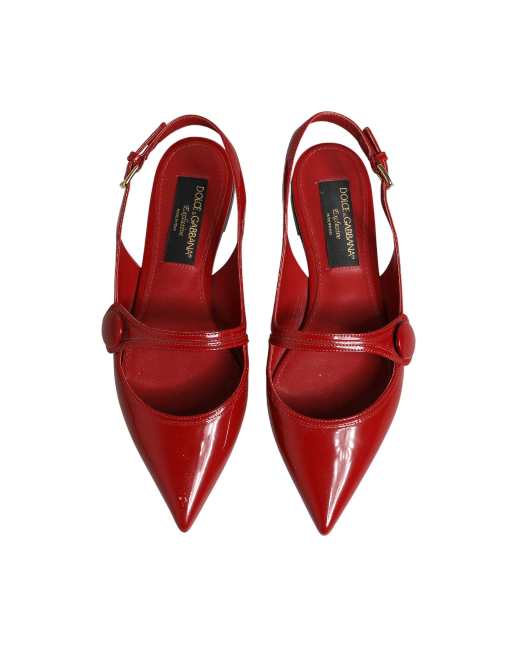 Dolce & Gabbana Red Leather Slingback Flats Sandals Shoes Glam Steals