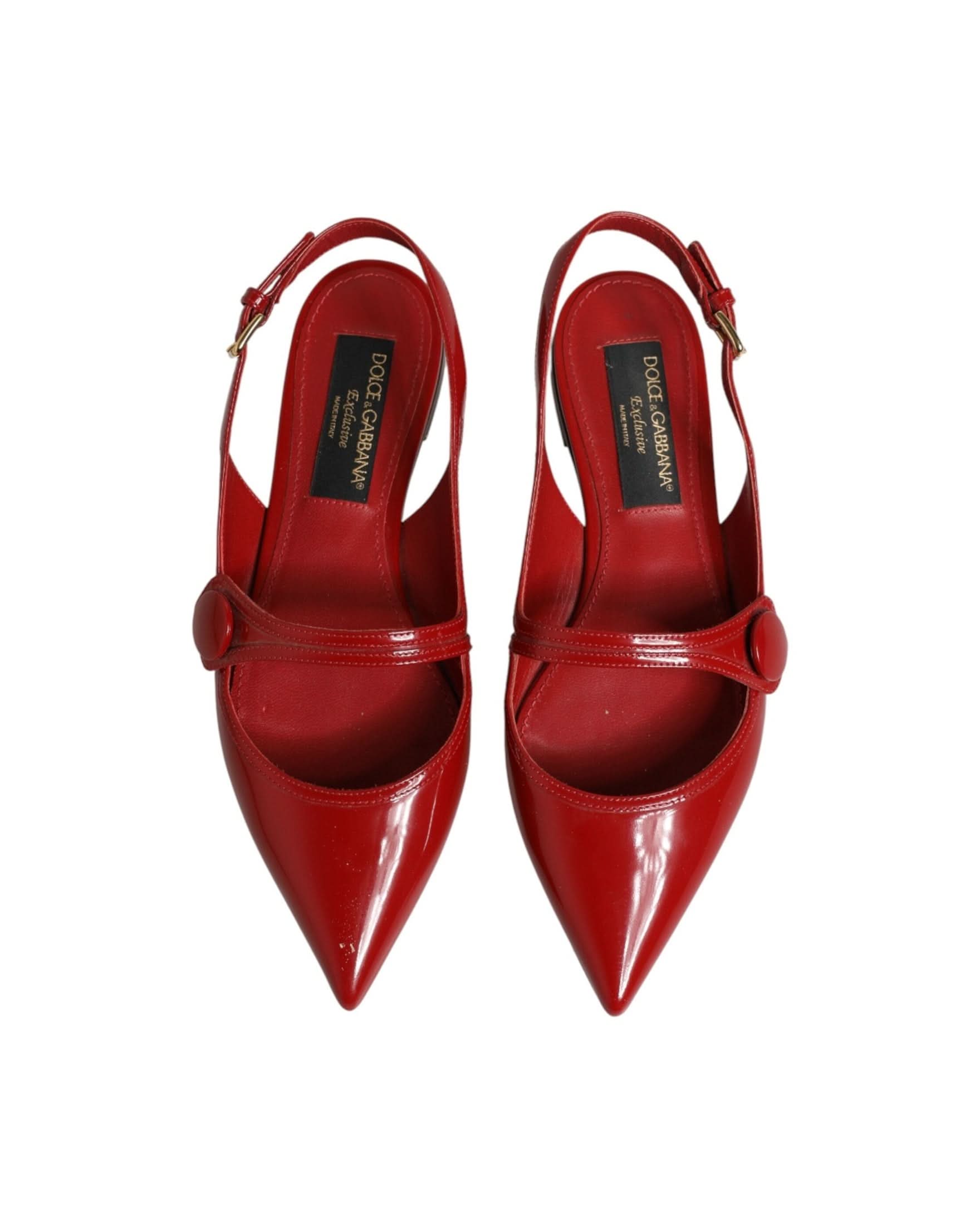 Dolce & Gabbana Red Leather Slingback Flats Sandals Shoes Sandals