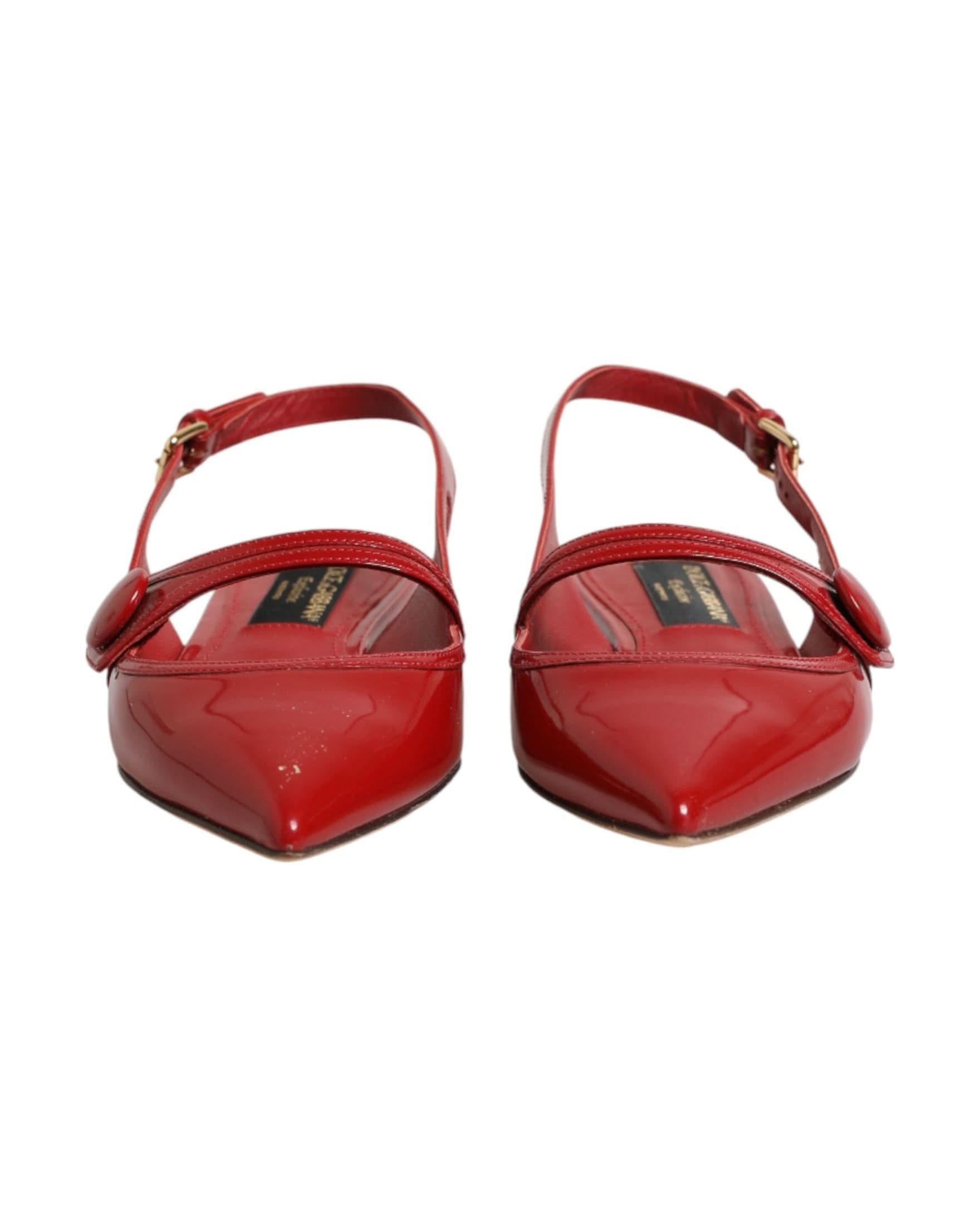 Dolce & Gabbana Red Leather Slingback Flats Sandals Shoes Sandals