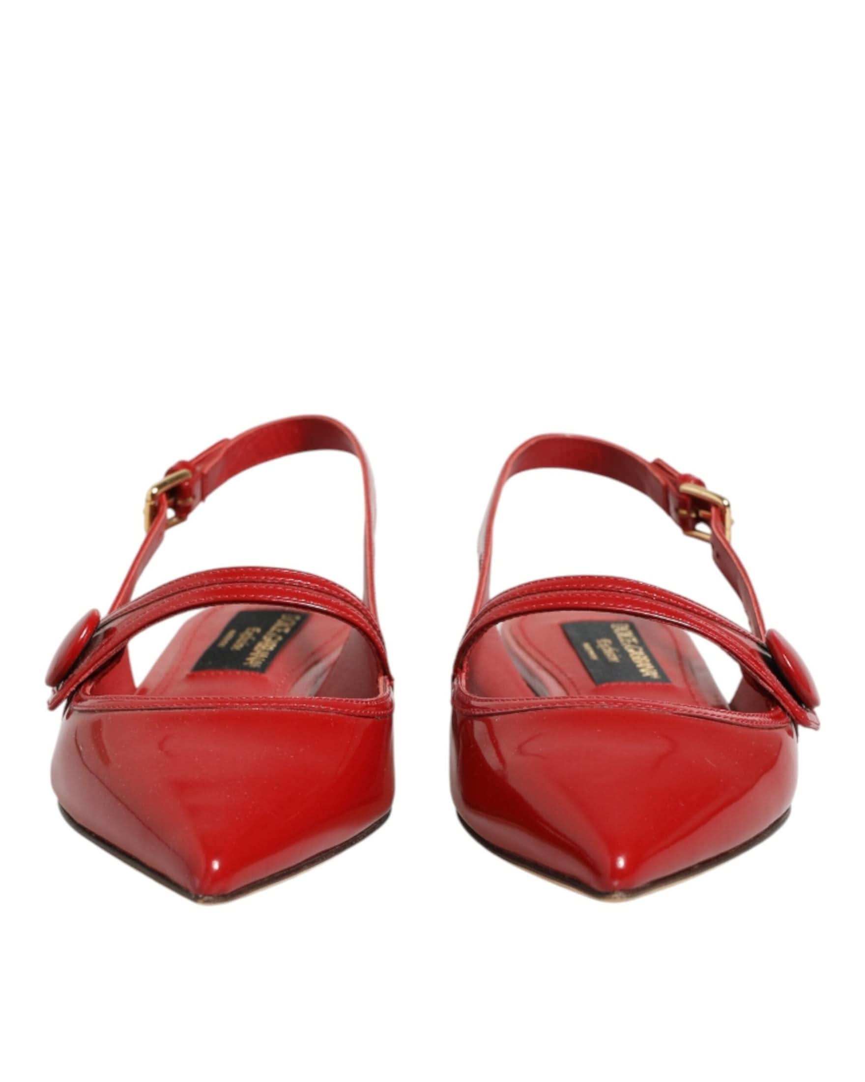 Dolce & Gabbana Red Leather Slingback Flats Sandals Shoes Flats