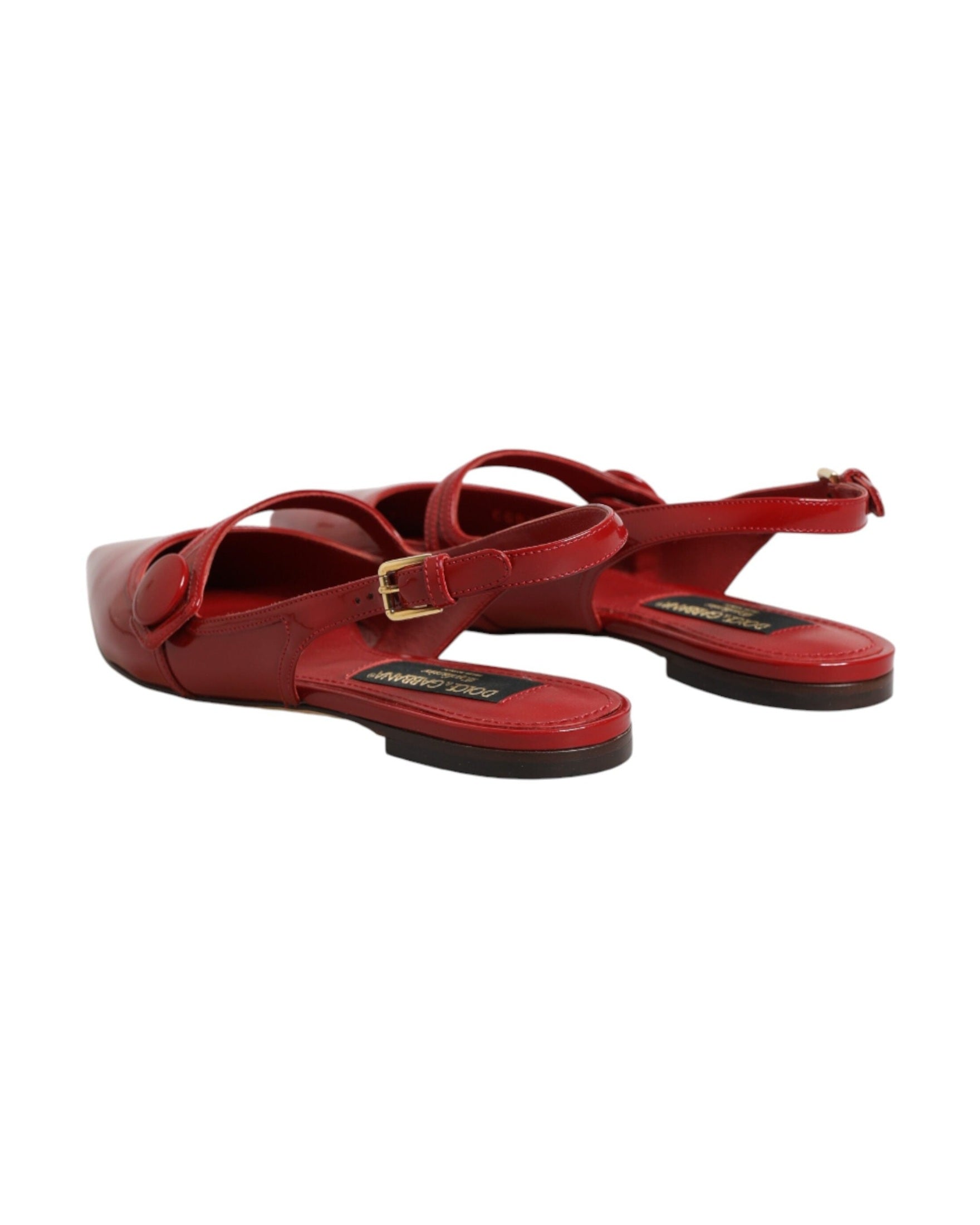 Dolce & Gabbana Red Leather Slingback Flats Sandals Shoes Glam Steals