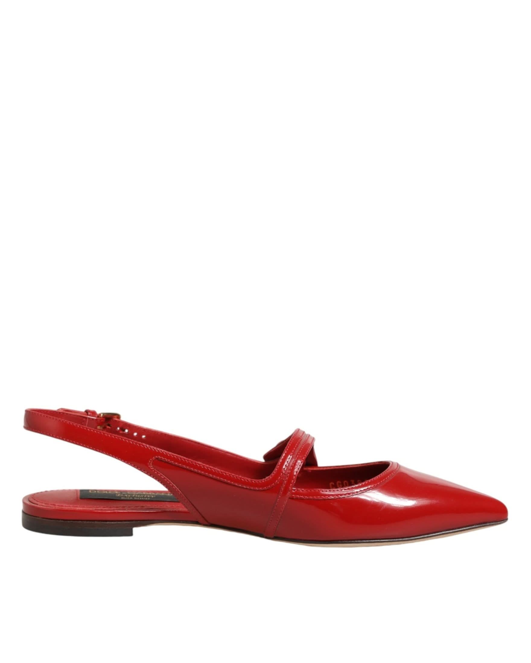 Dolce & Gabbana Red Leather Slingback Flats Sandals Shoes Flats