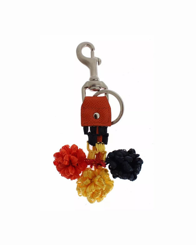 Dolce & Gabbana Red Leather Yellow Raffia Clasp Finder Keyring Keychain Glam Steals