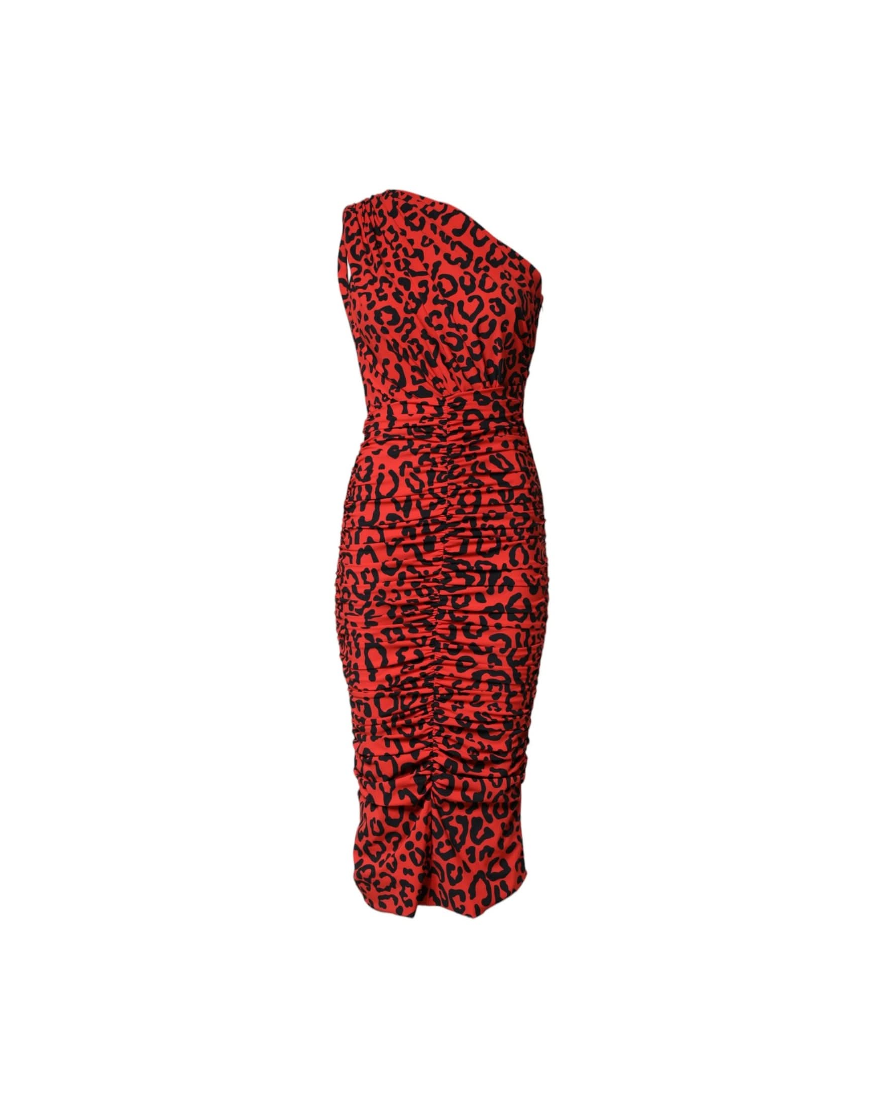 Dolce & Gabbana Red Nylon Leopard Print Sheath Midi Dress Dresses