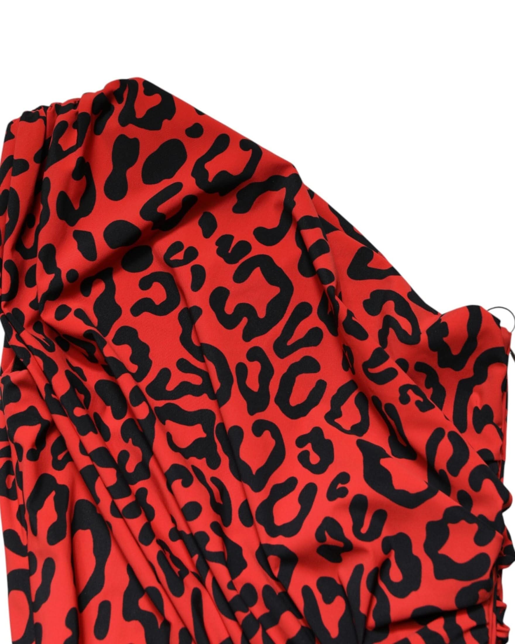 Dolce & Gabbana Red Nylon Leopard Print Sheath Midi Dress Dresses