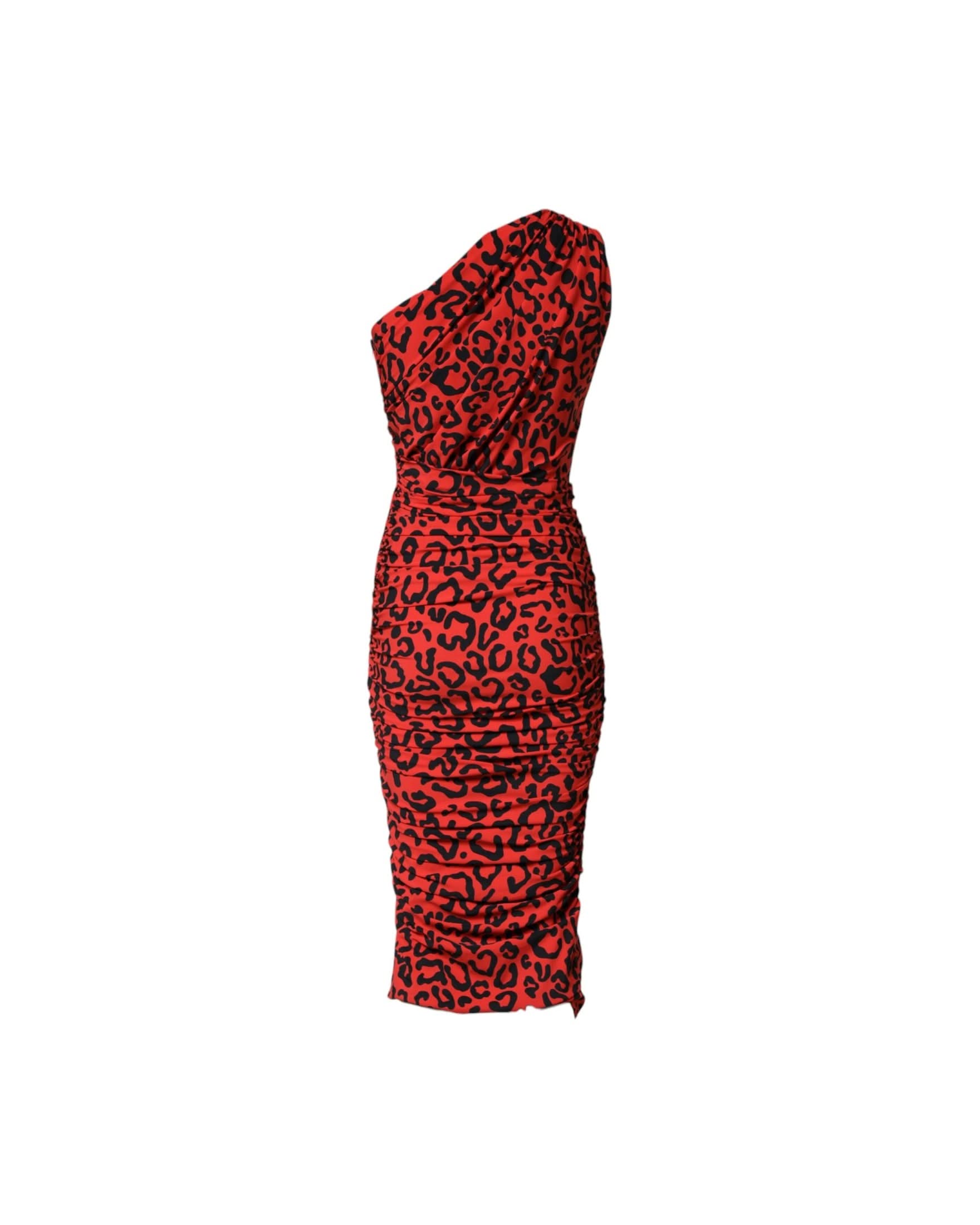 Dolce & Gabbana Red Nylon Leopard Print Sheath Midi Dress Dresses