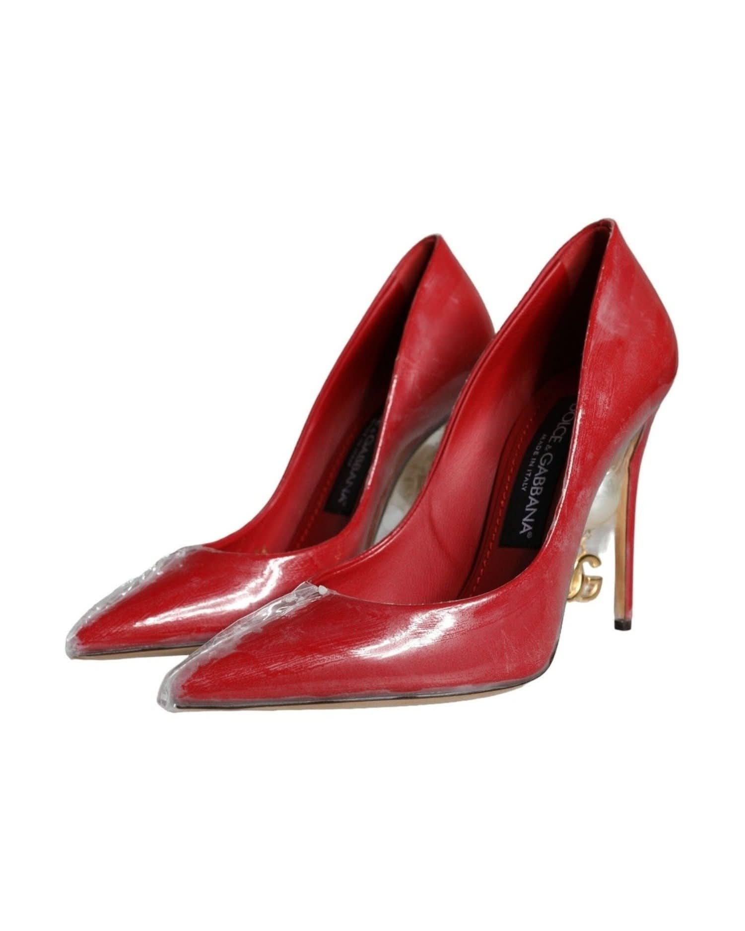 Dolce & Gabbana Red Patent Leather Faux Pearl Heels Pumps Shoes Heels