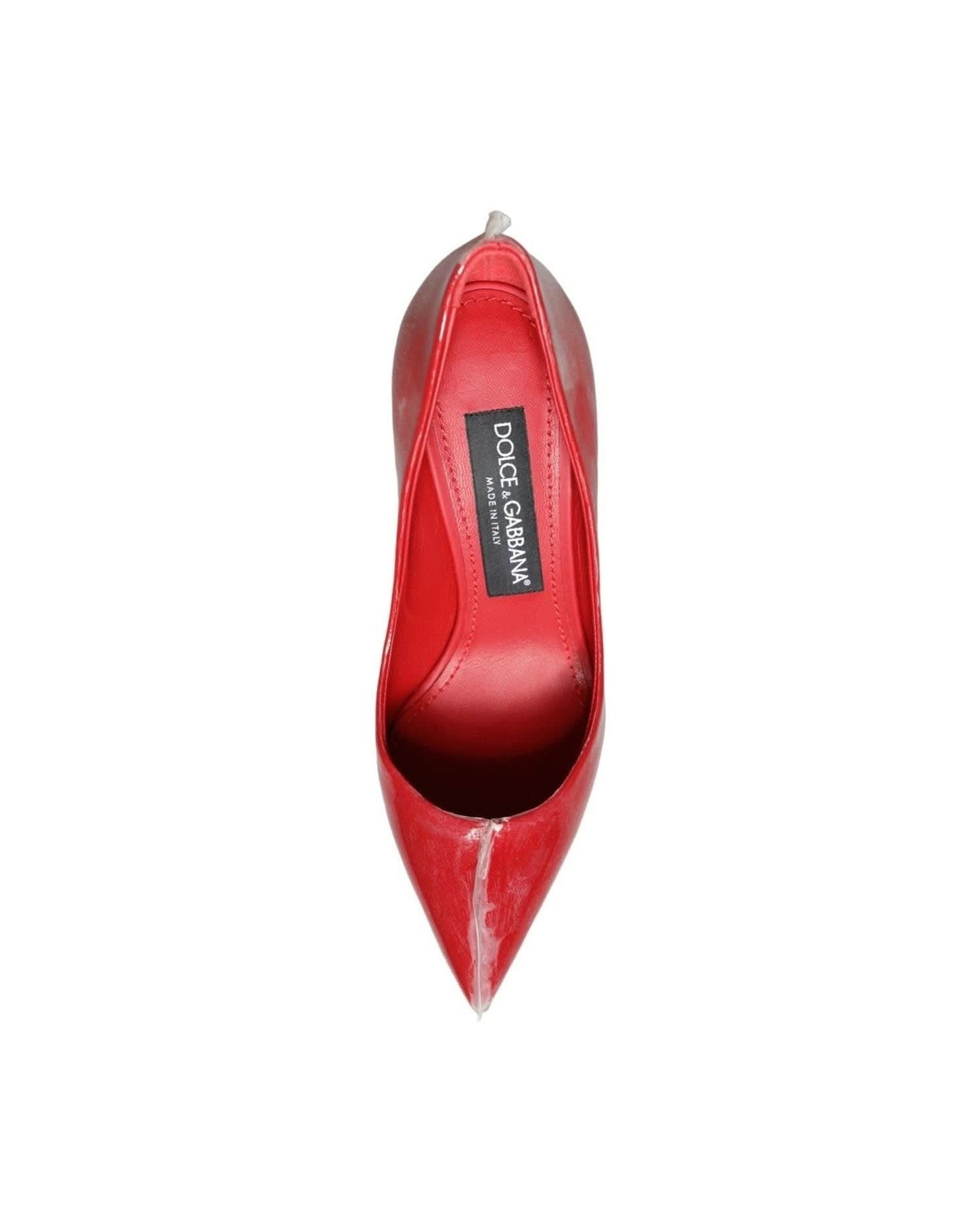 Dolce & Gabbana Red Patent Leather Faux Pearl Heels Pumps Shoes Heels