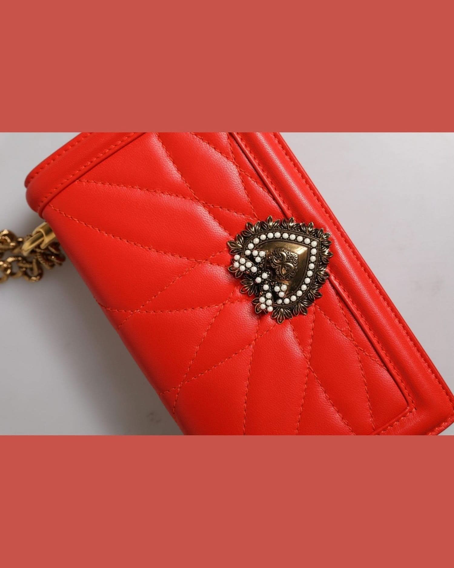 Dolce & Gabbana Red Quilted Devotion Crossbody Chain Phone Cover Bag Cross Body Bags