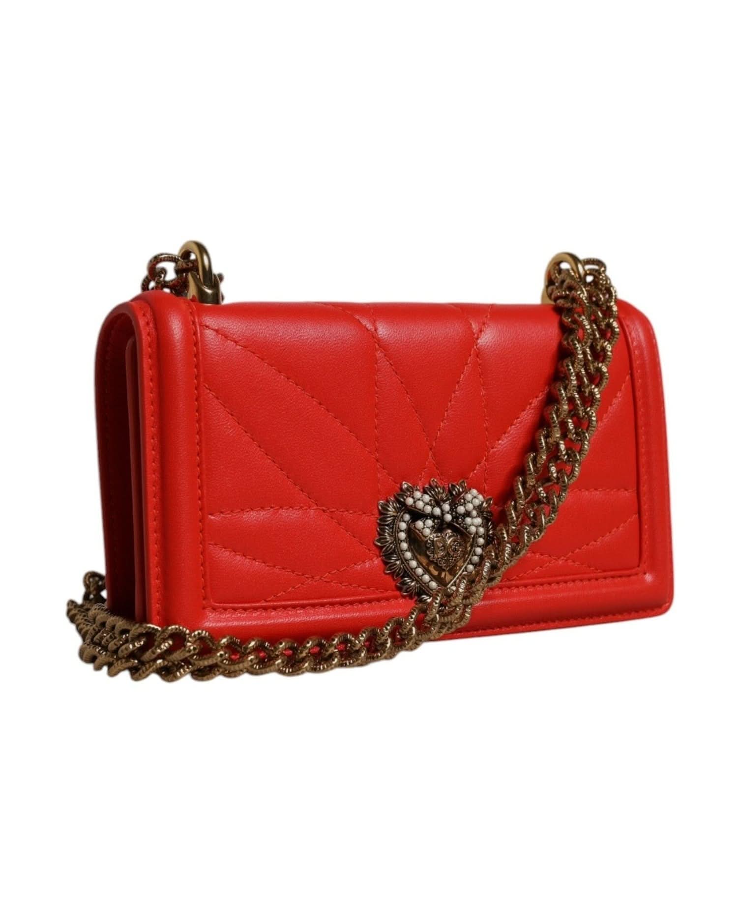 Dolce & Gabbana Red Quilted Devotion Crossbody Chain Phone Cover Bag Cross Body Bags