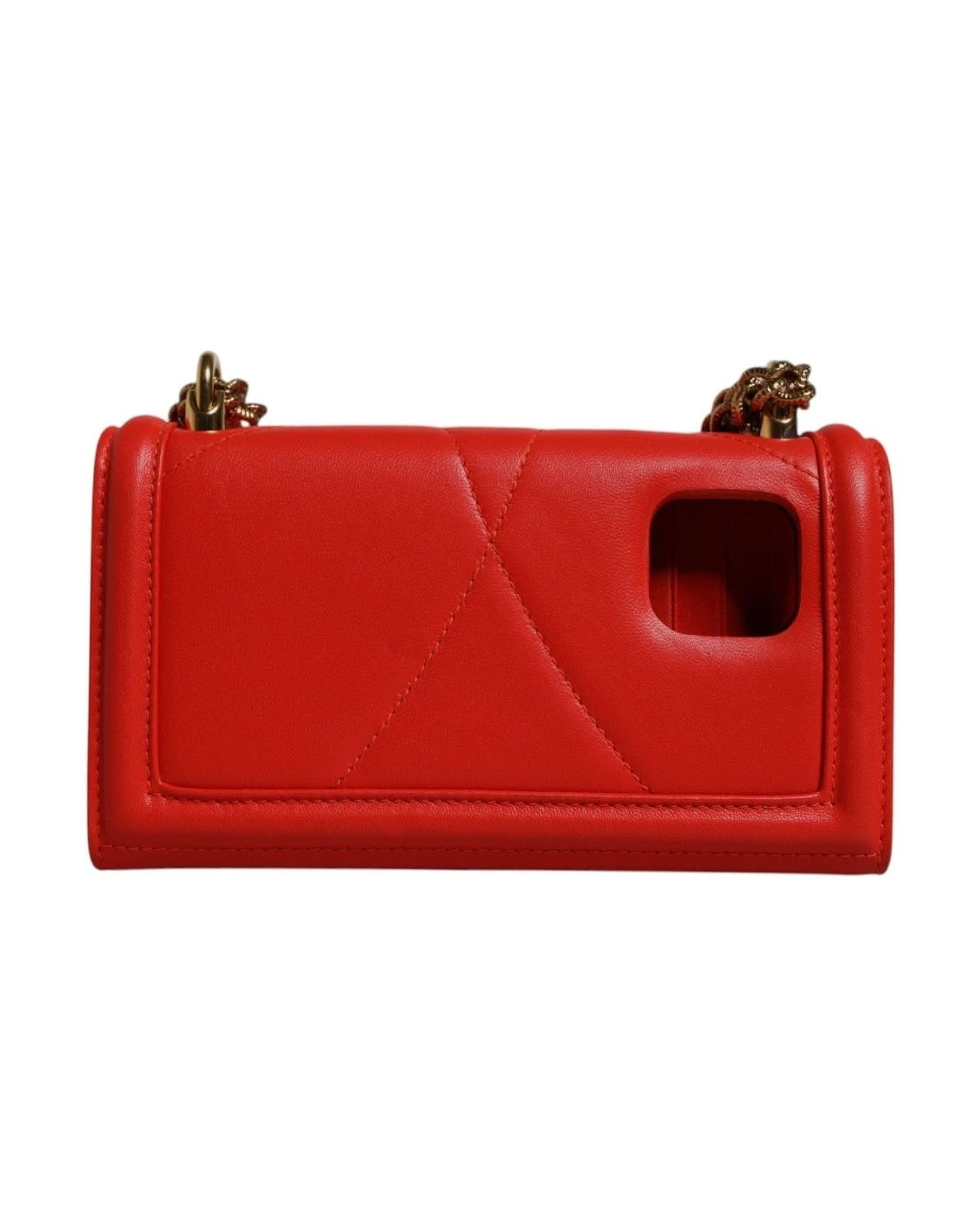 Dolce & Gabbana Red Quilted Devotion Crossbody Chain Phone Cover Bag Cross Body Bags