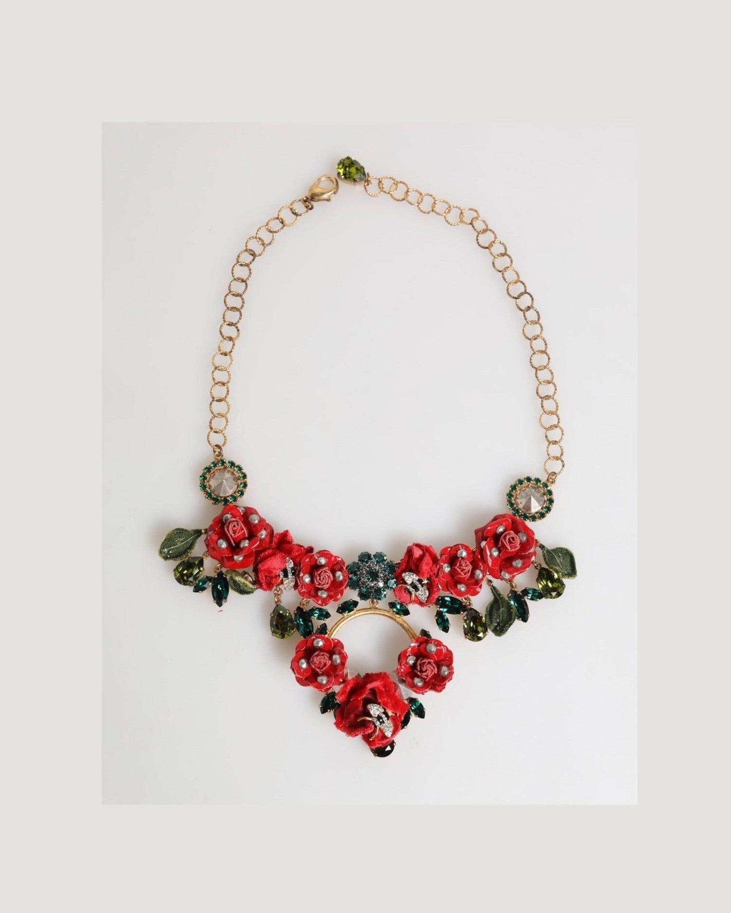 Dolce & Gabbana Red Rose Floral Crystal Embellished Statement Jewelry Necklace Glam Steals