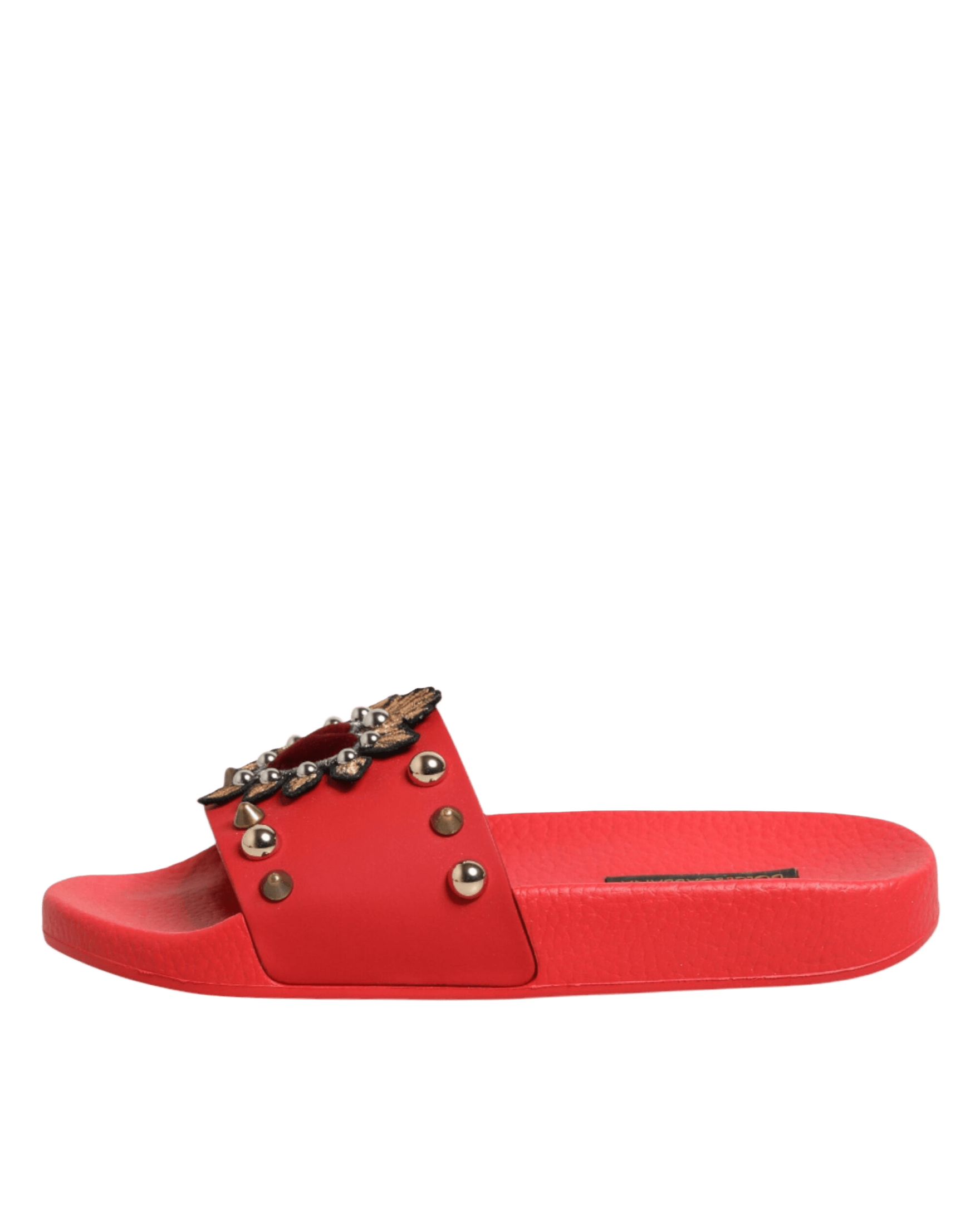 Dolce & Gabbana Red Sacred Heart Stud Slides Beachwear Shoes Glam Steals