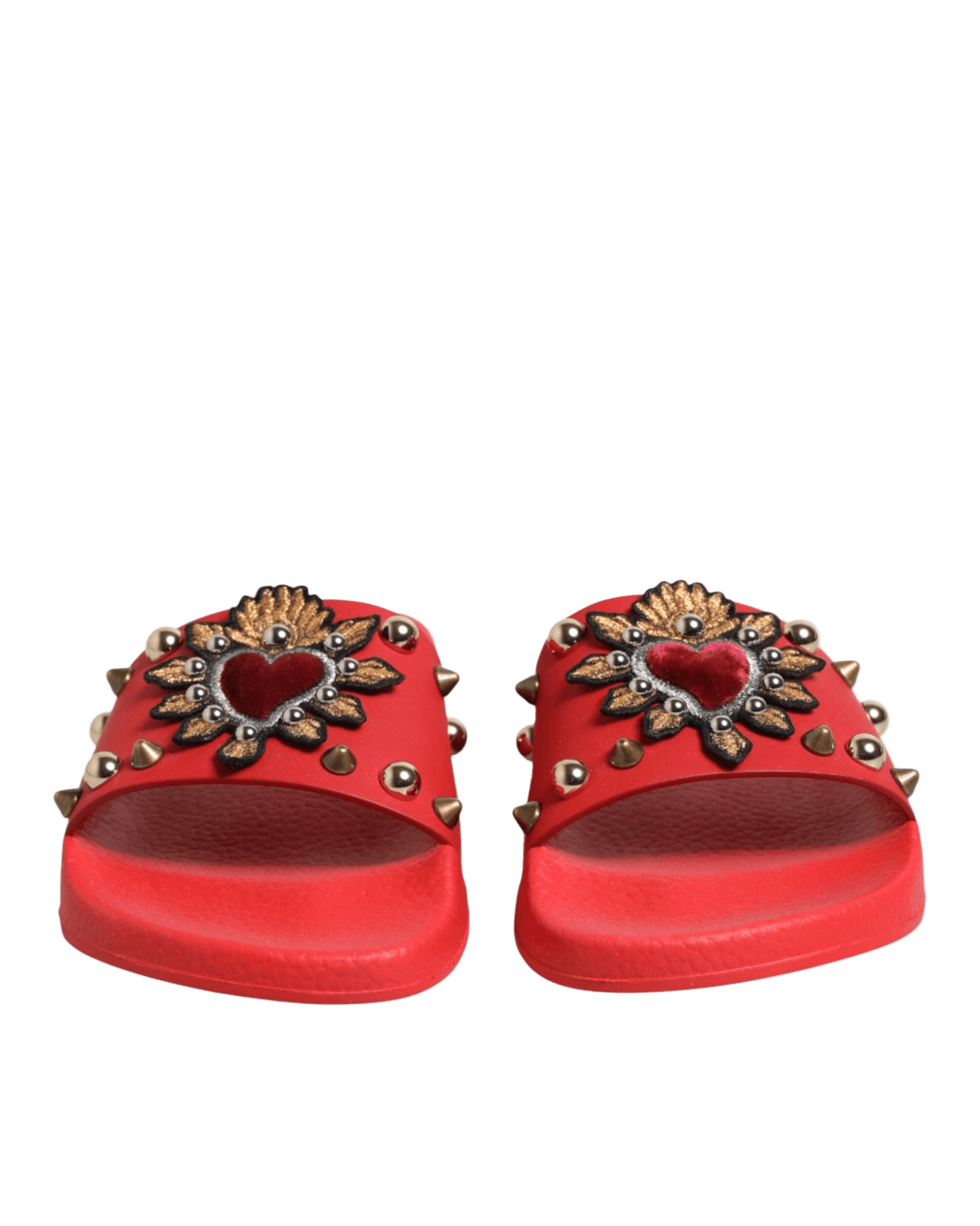 Dolce & Gabbana Red Sacred Heart Stud Slides Beachwear Shoes Glam Steals