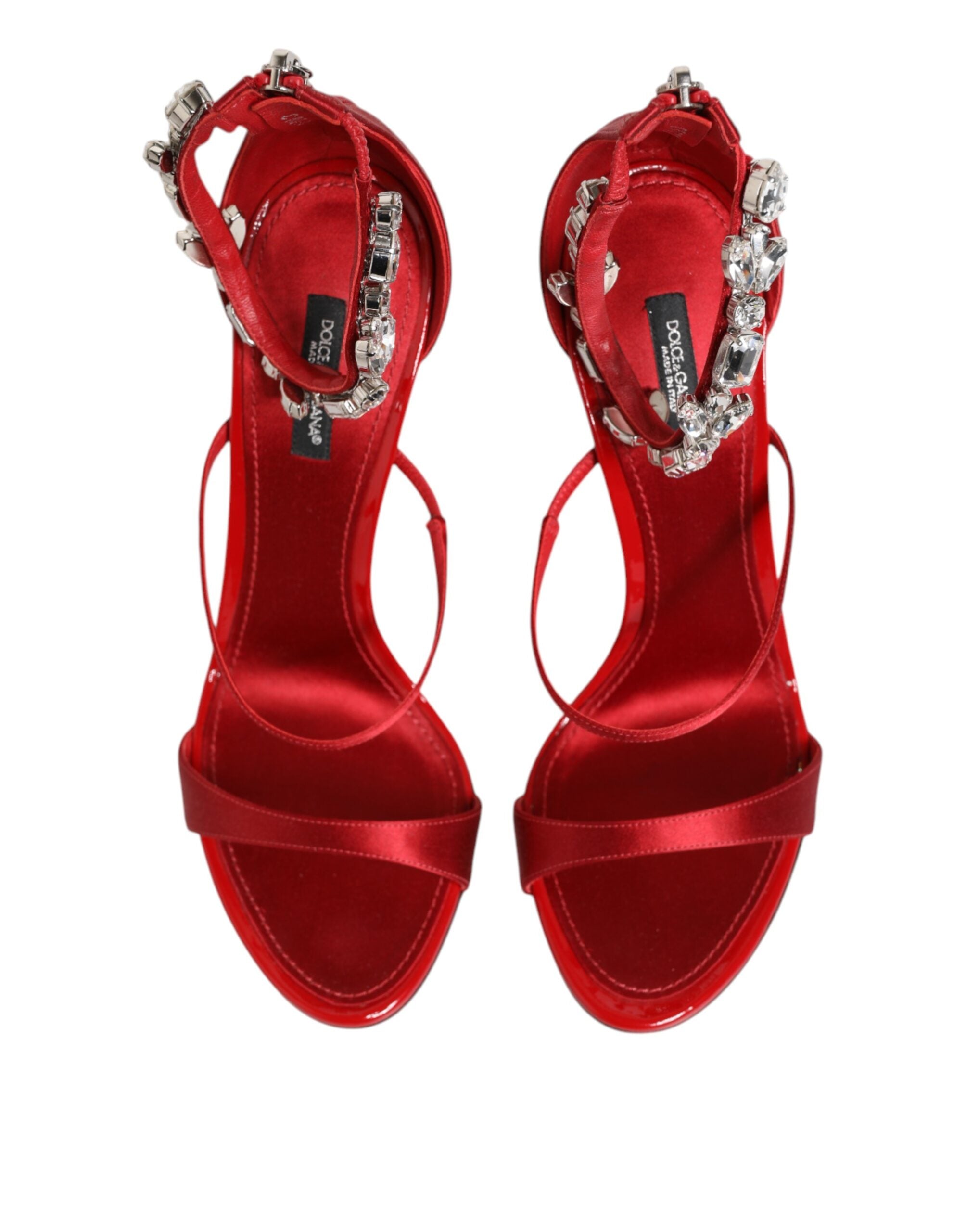 Dolce & Gabbana Red Satin Crystals Keira Sandals Heels Shoes Glam Steals