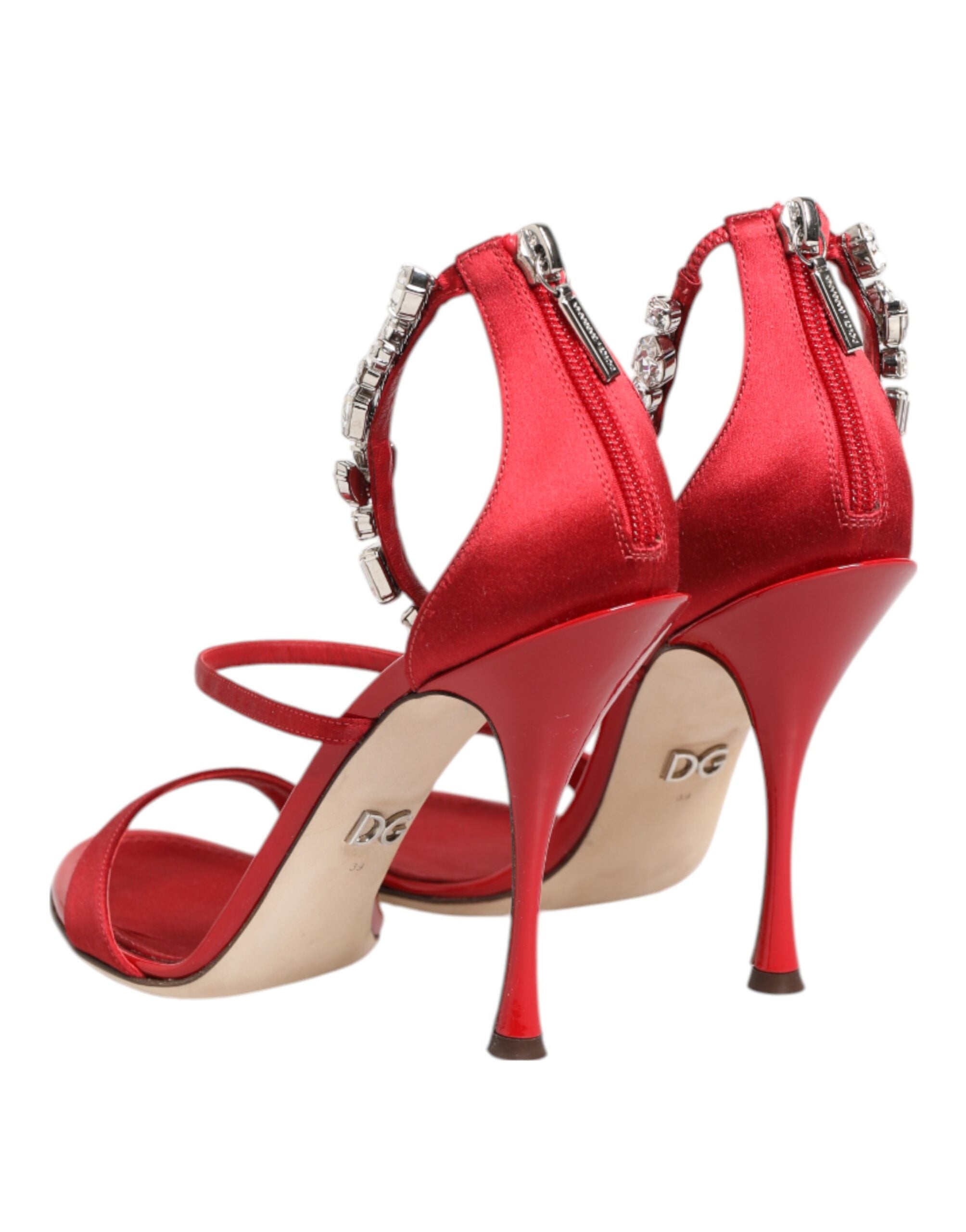 Dolce & Gabbana Red Satin Crystals Keira Sandals Heels Shoes Glam Steals