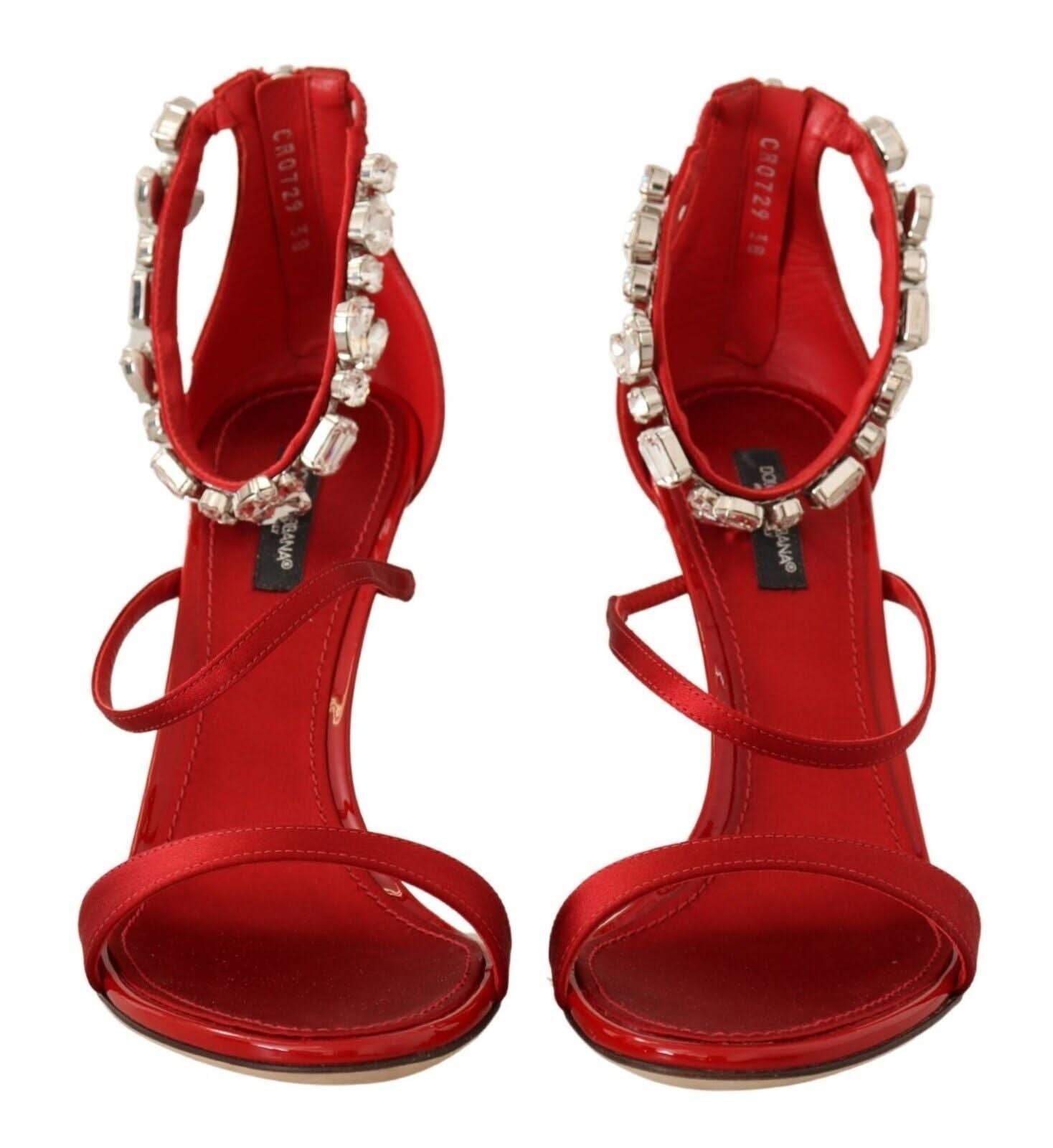 Dolce & Gabbana Red Satin Crystals Sandals Keira Heels Heels