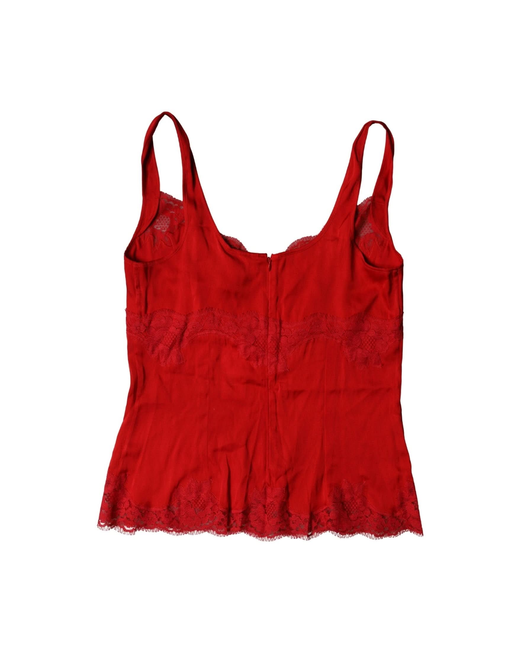 Dolce & Gabbana Red Silk Floral Lace Camisole Top