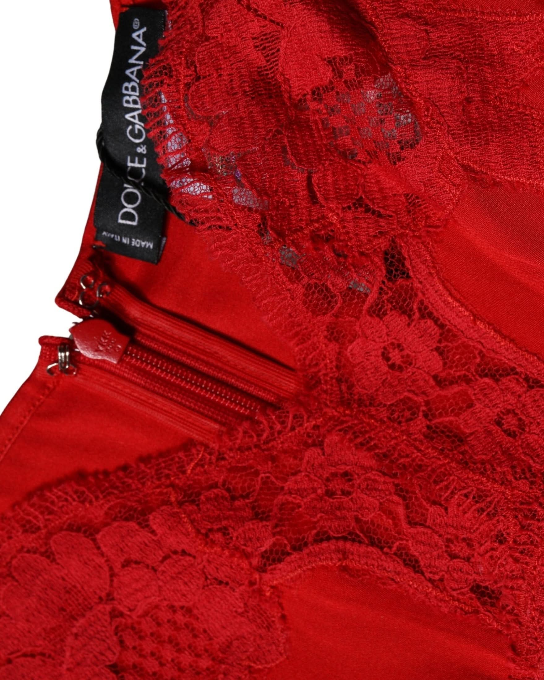 Dolce & Gabbana Red Silk Floral Lace Camisole Top