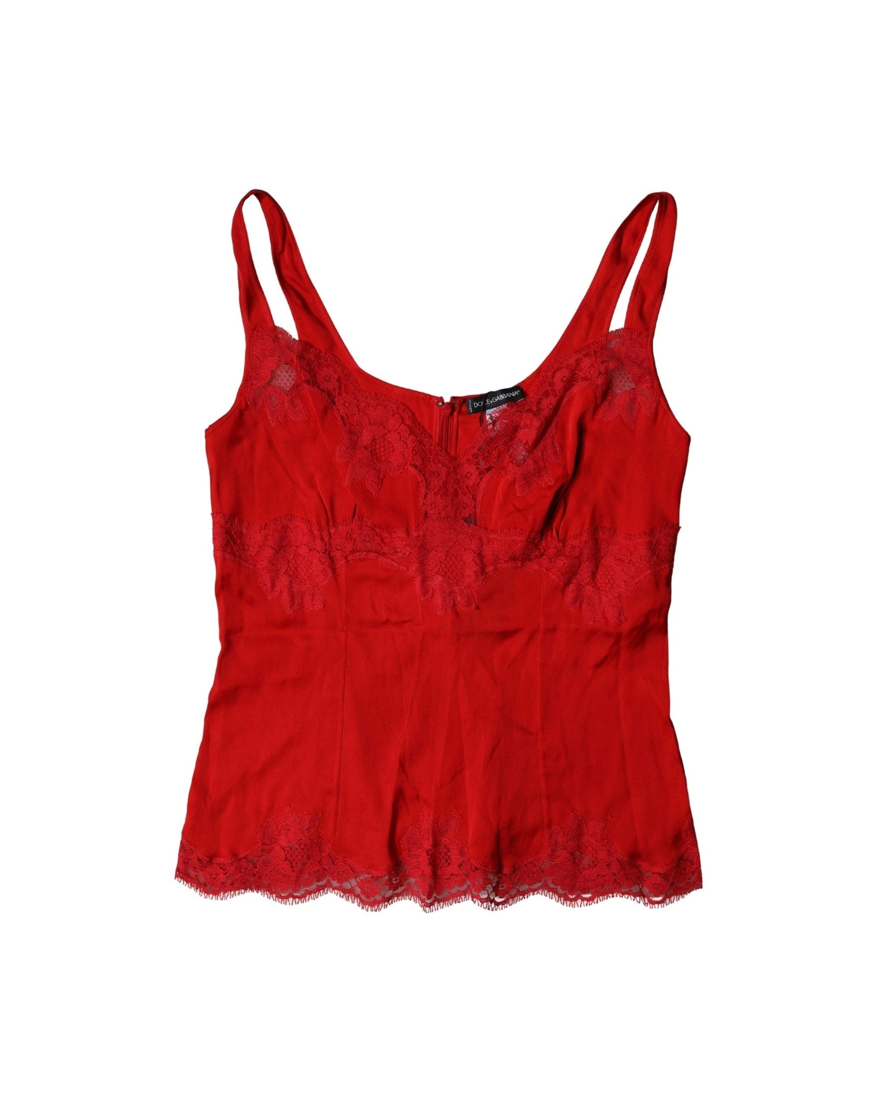 Dolce & Gabbana Red Silk Floral Lace Camisole Top Glam Steals
