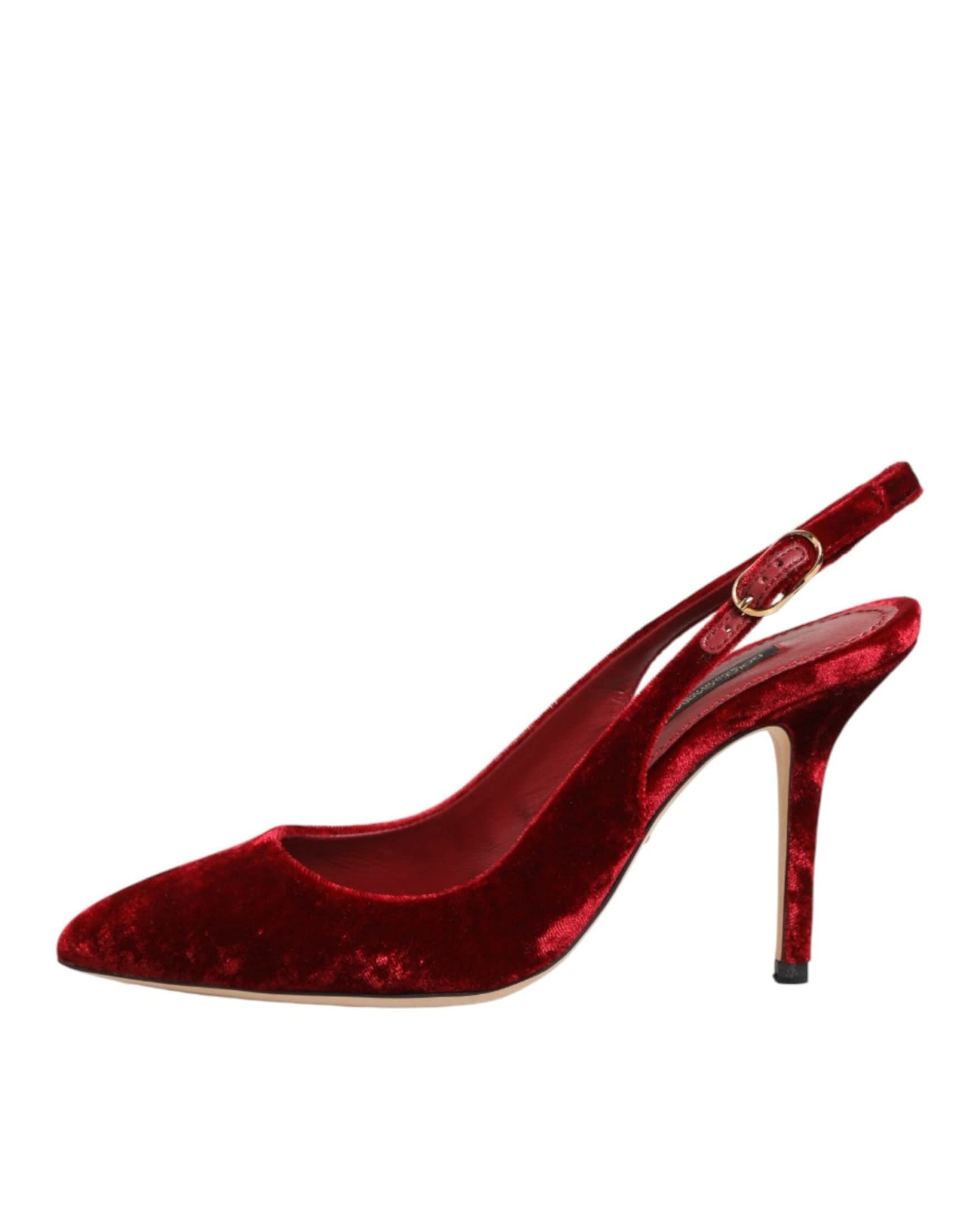 Dolce & Gabbana Red Suede High Heels Slingbacks Sandals Shoes Heels