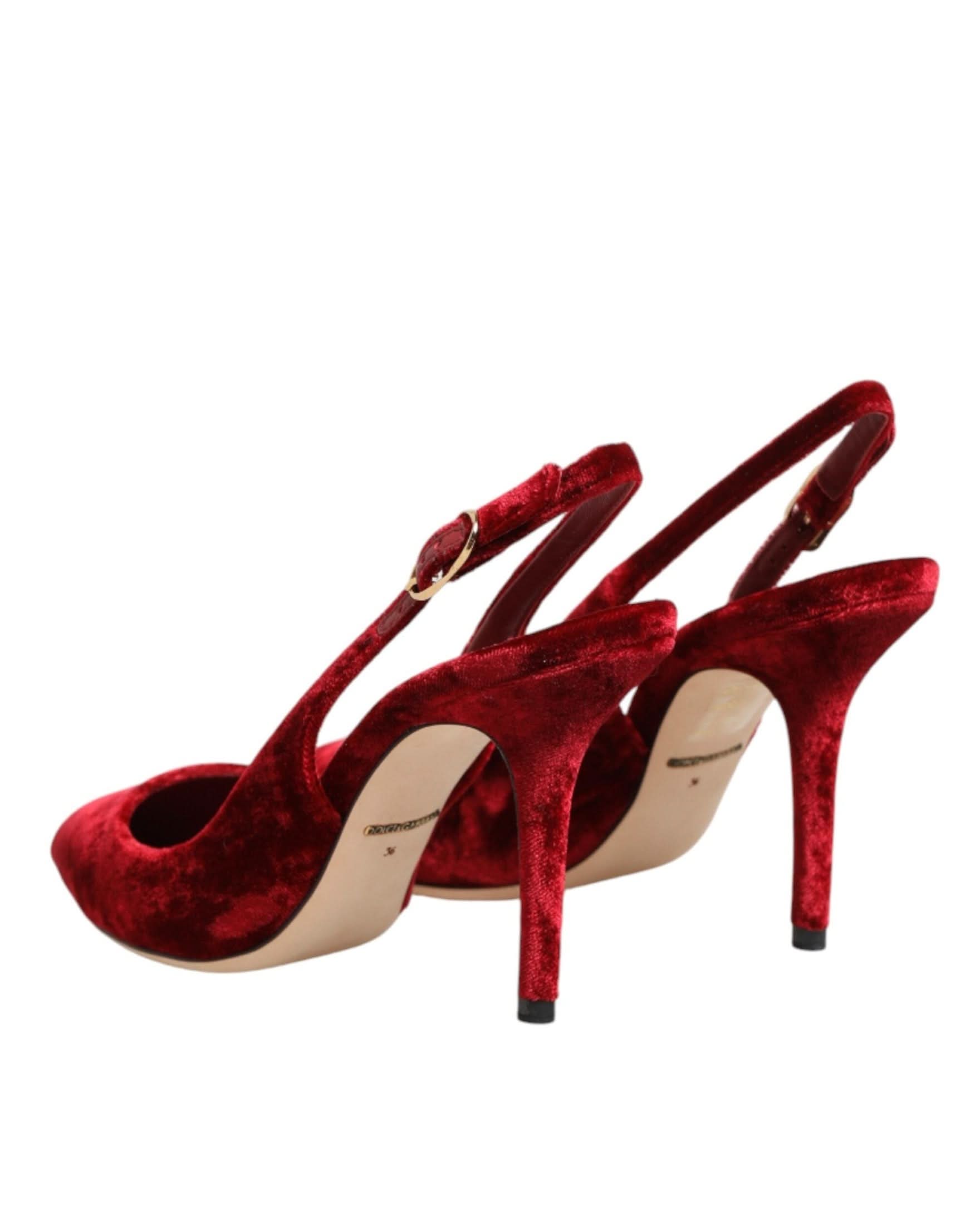 Dolce & Gabbana Red Suede High Heels Slingbacks Sandals Shoes Heels