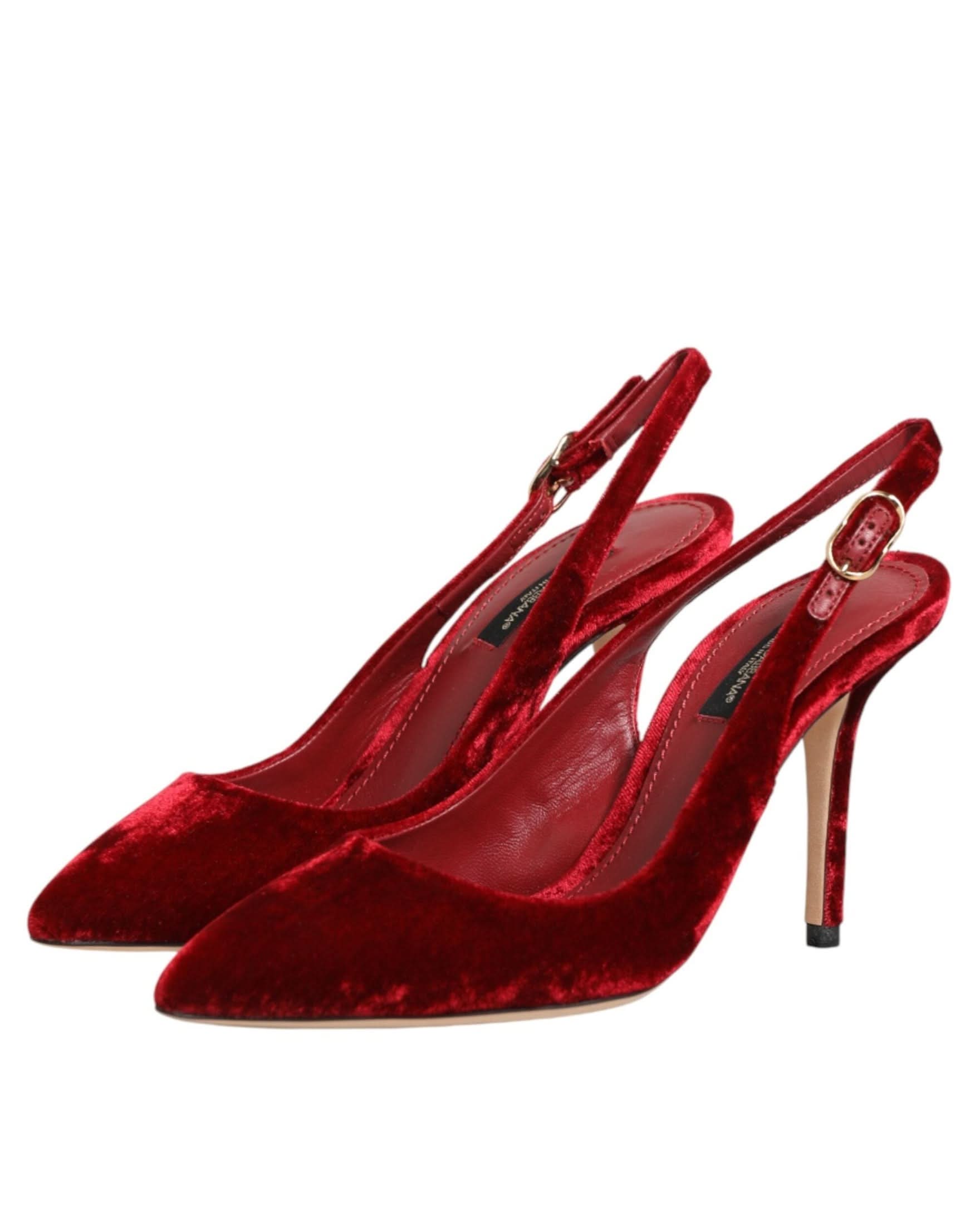 Dolce & Gabbana Red Suede High Heels Slingbacks Sandals Shoes Heels