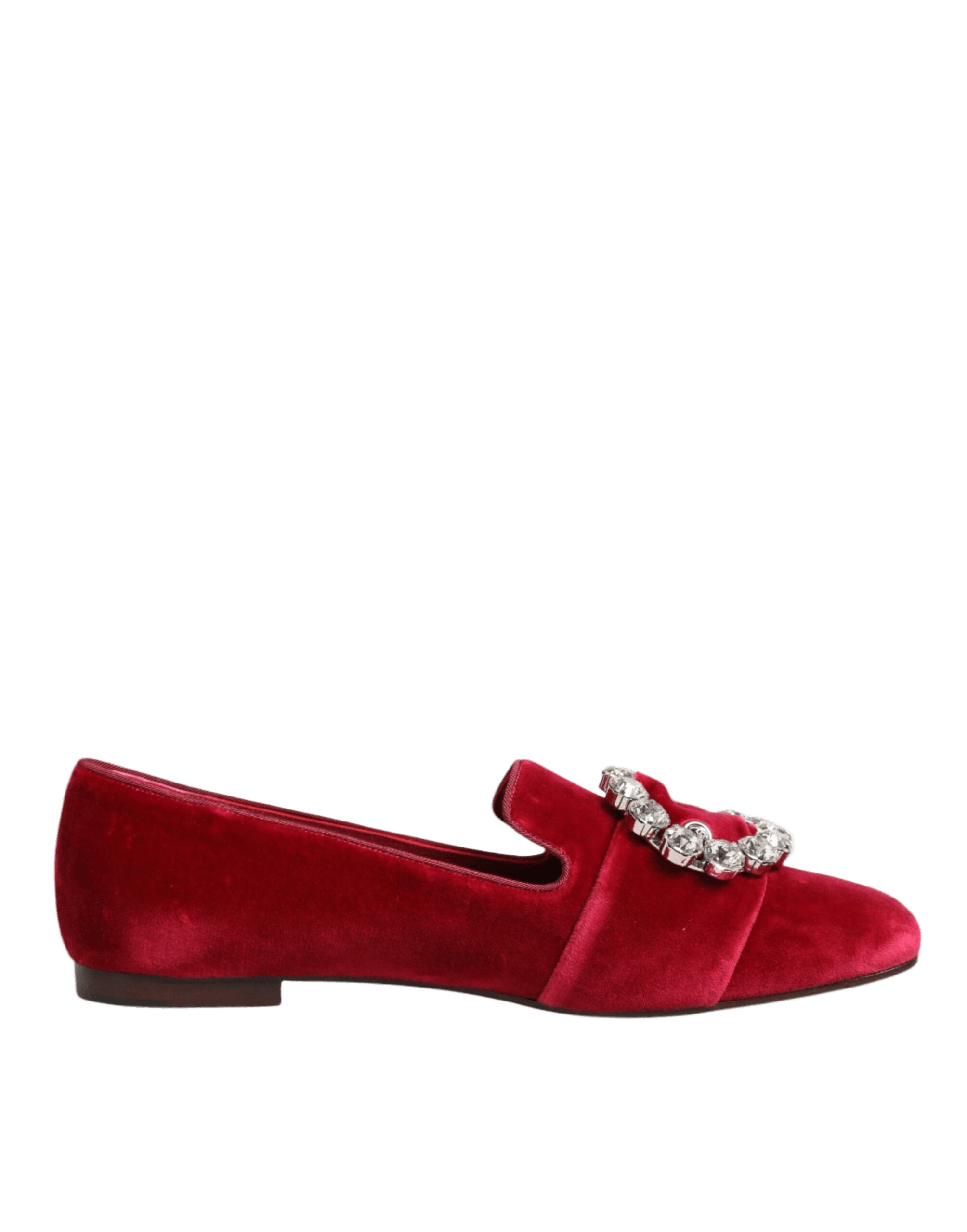 Dolce & Gabbana Red Velvet Crystal Buckle Loafers Flats Shoes Glam Steals