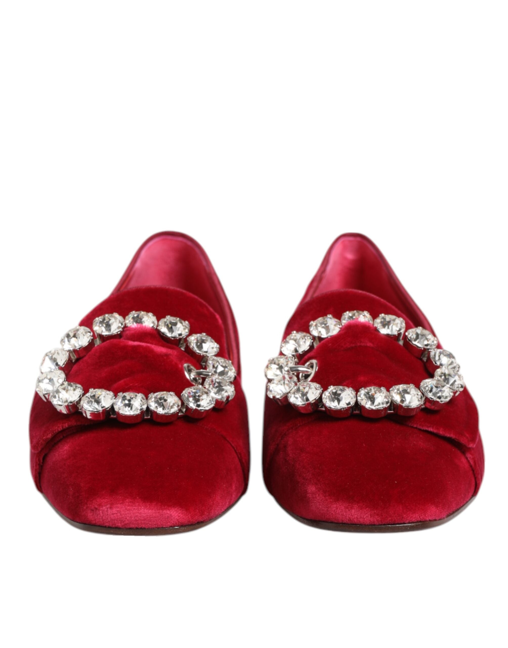 Dolce & Gabbana Red Velvet Crystal Buckle Loafers Flats Shoes Glam Steals
