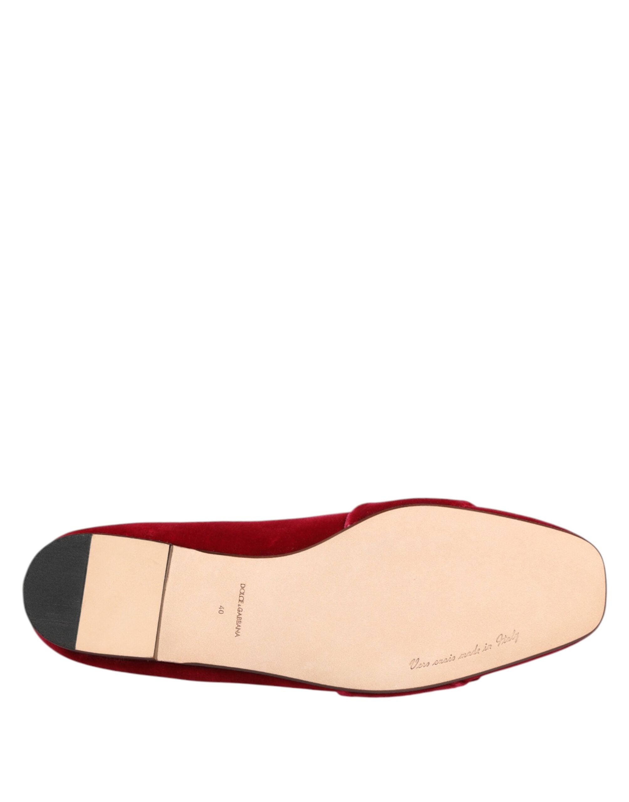 Dolce & Gabbana Red Velvet Crystal Buckle Loafers Flats Shoes Glam Steals