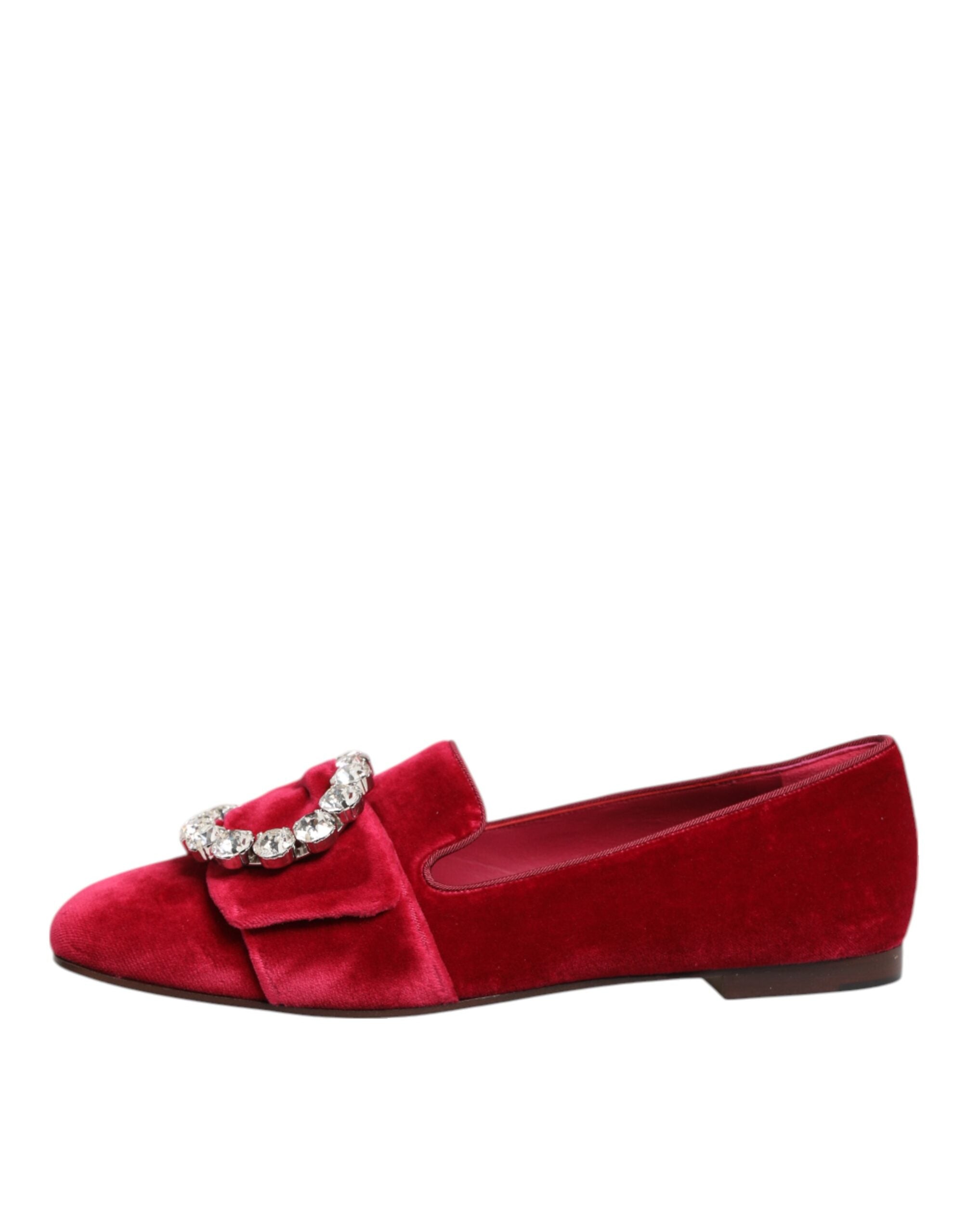 Dolce & Gabbana Red Velvet Crystal Buckle Loafers Flats Shoes Glam Steals
