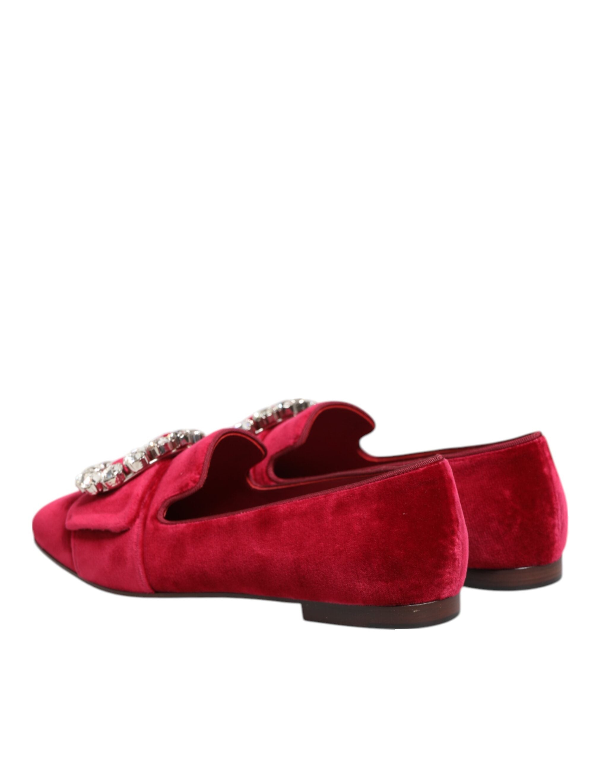 Dolce & Gabbana Red Velvet Crystal Buckle Loafers Flats Shoes Glam Steals