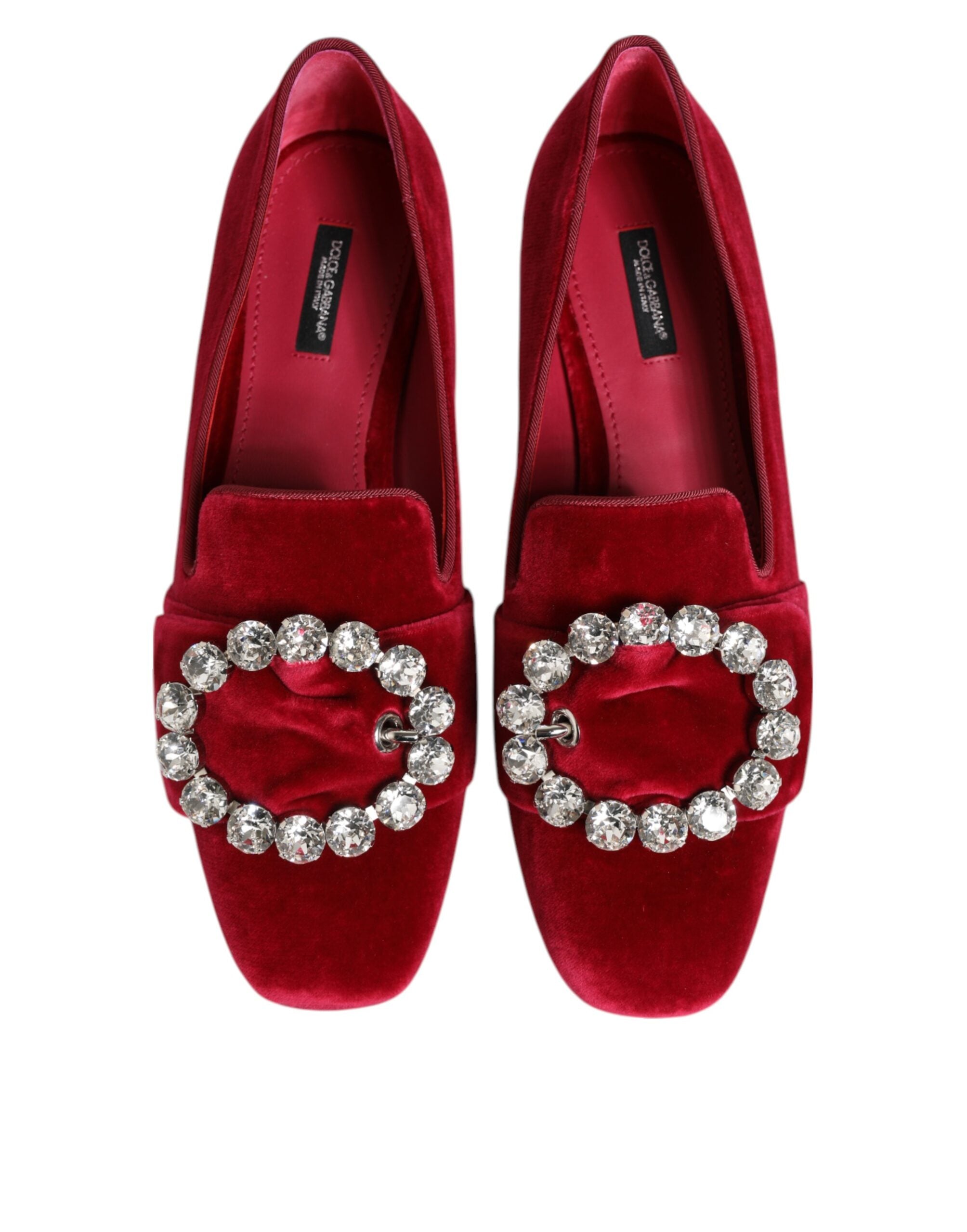 Dolce & Gabbana Red Velvet Crystal Buckle Loafers Flats Shoes Glam Steals