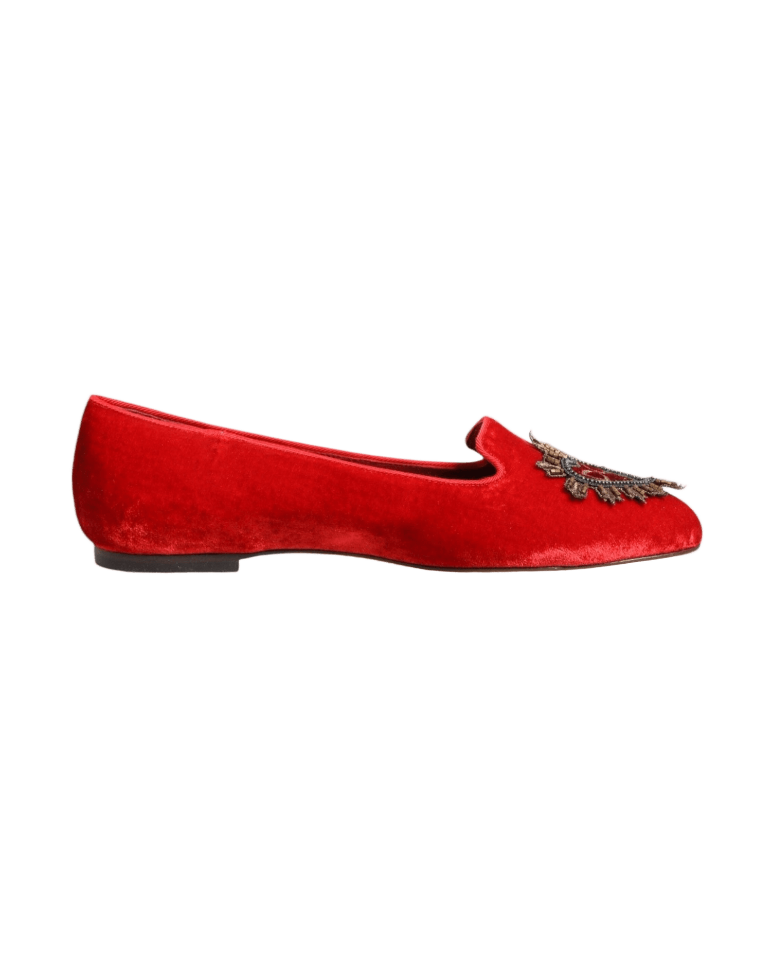 Dolce & Gabbana Red Velvet Dg Heart Loafers Flats Shoes Shoes