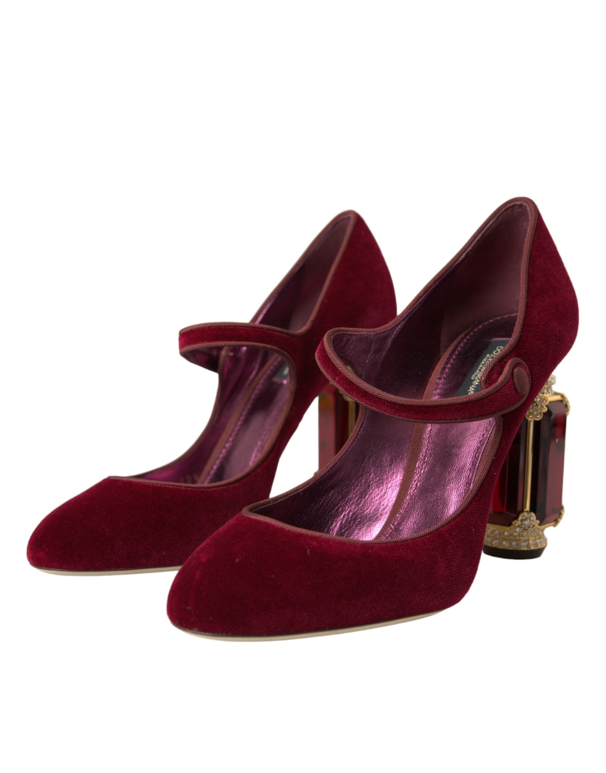Dolce & Gabbana Red Velvet Gold Crystals Heels Mary Jane Shoes Glam Steals