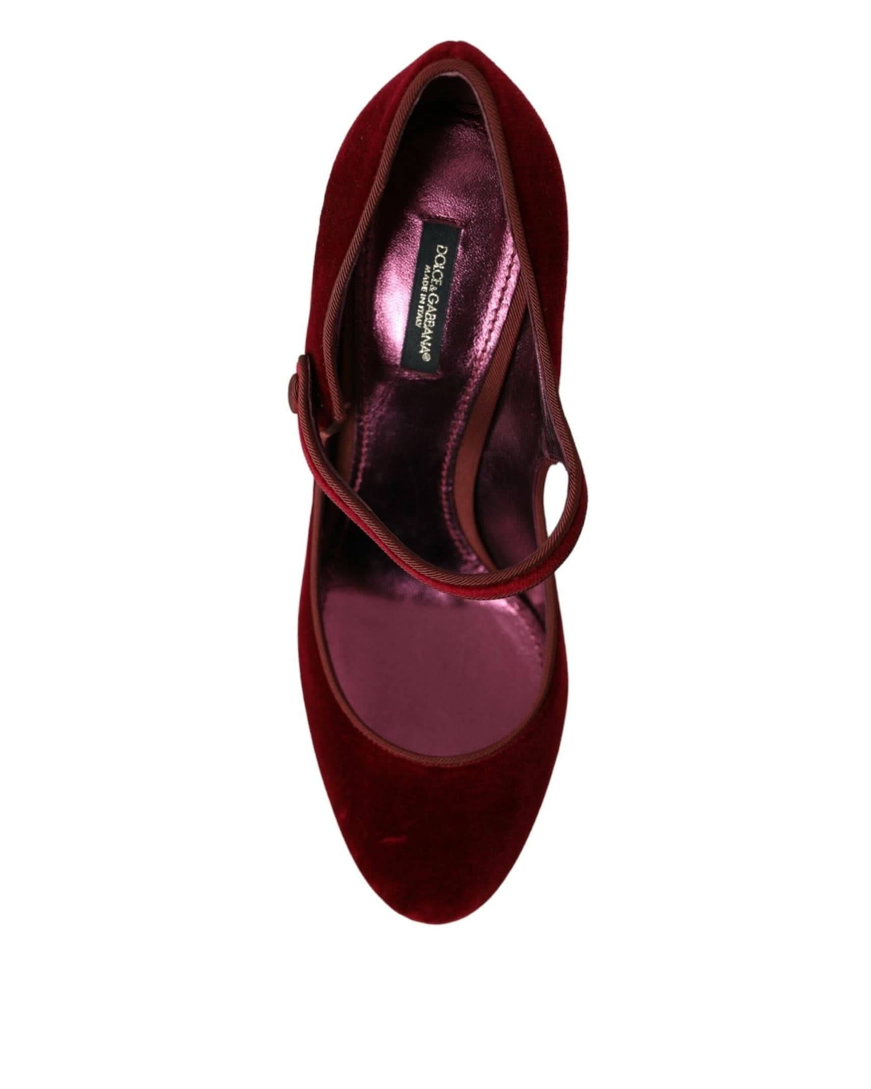 Dolce & Gabbana Red Velvet Gold Crystals Heels Mary Jane Shoes Heels