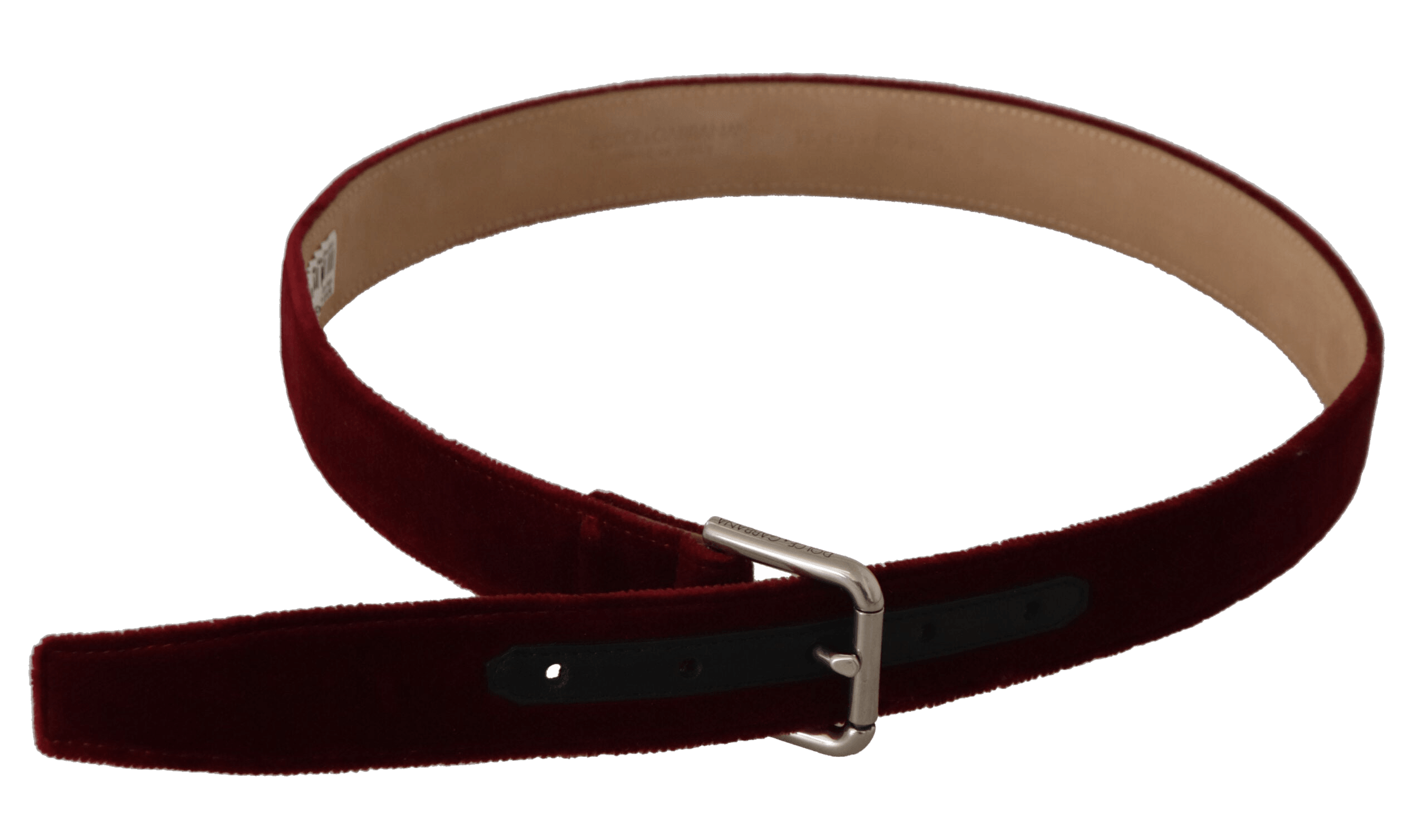 Dolce & Gabbana Red Velvet Silver Logo Engraved Metal Buckle Belt Glam Steals