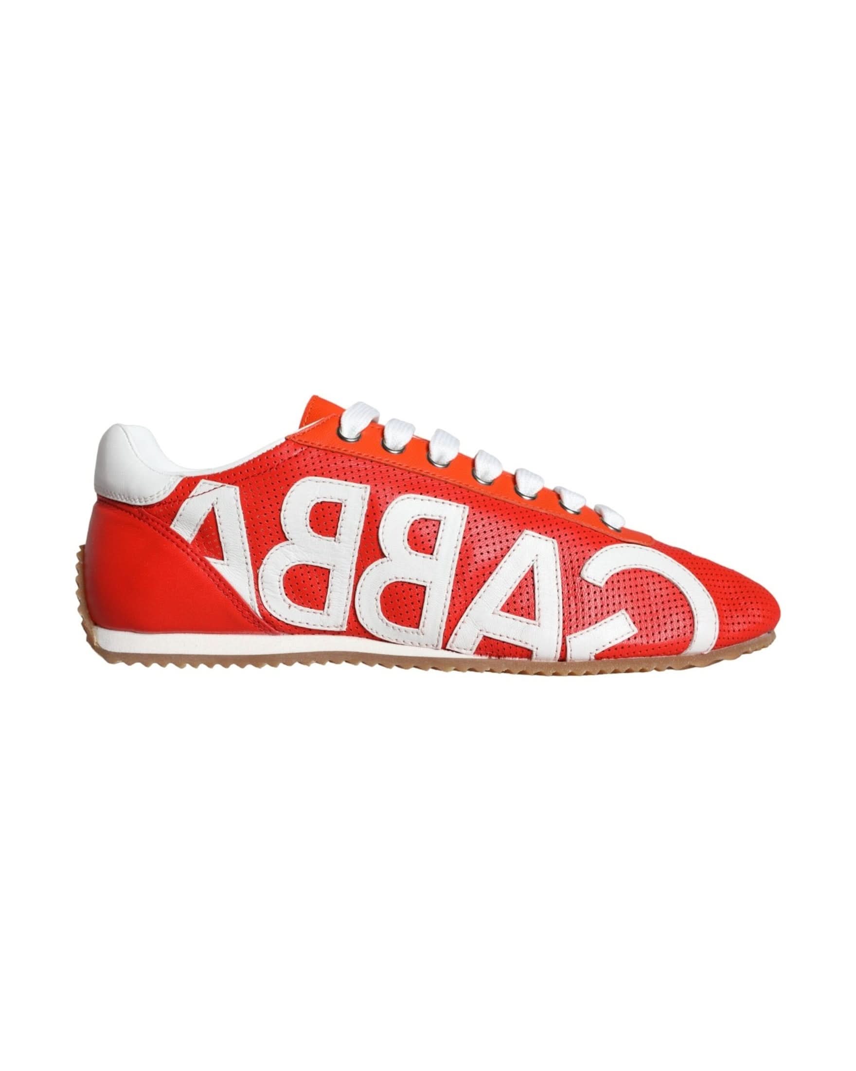 Dolce & Gabbana Red Leather Logo Casual Sneakers Shoes Sneakers