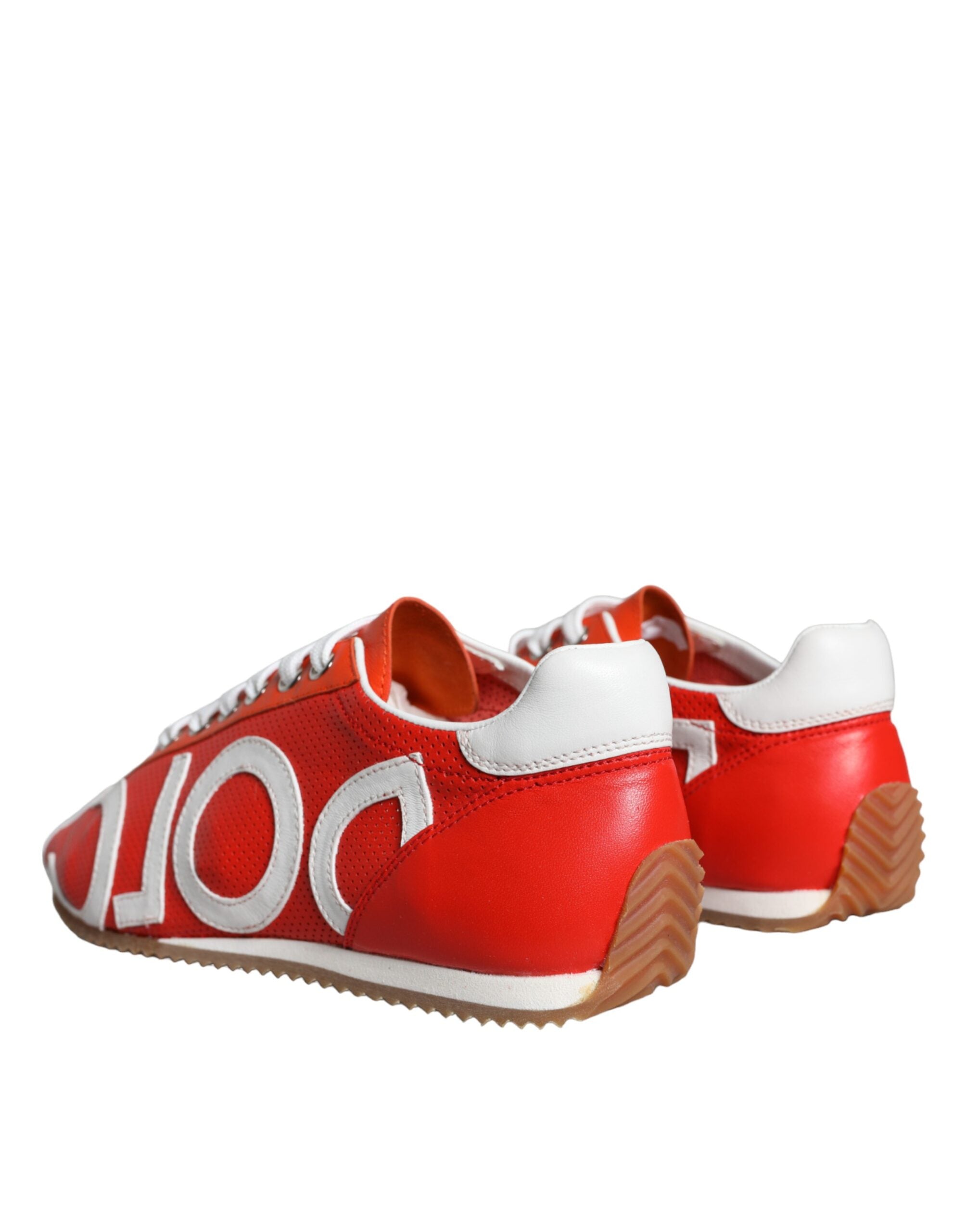 Dolce & Gabbana Red White Leather Logo Casual Sneakers Shoes Glam Steals
