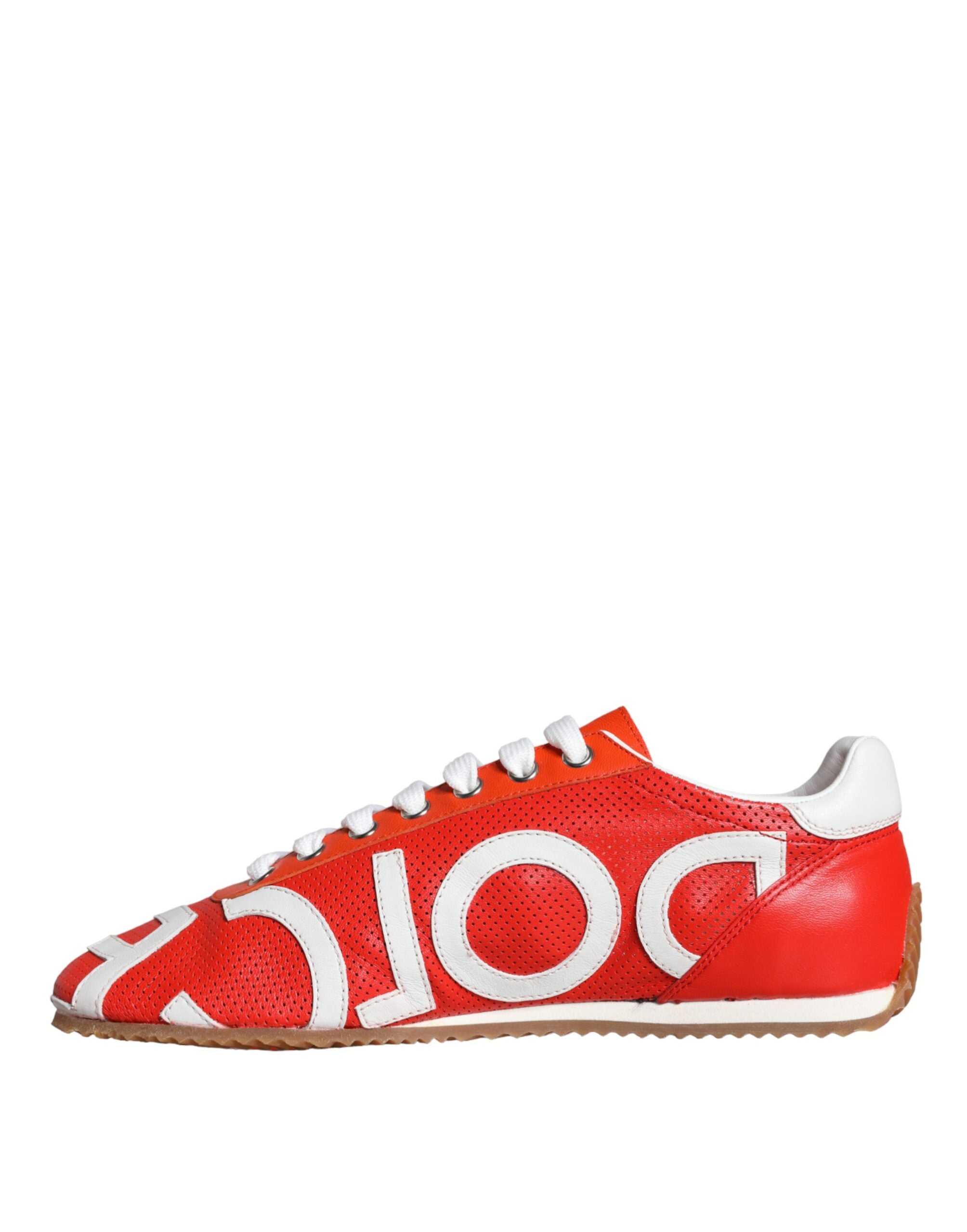 Dolce & Gabbana Red White Leather Logo Casual Sneakers Shoes Glam Steals