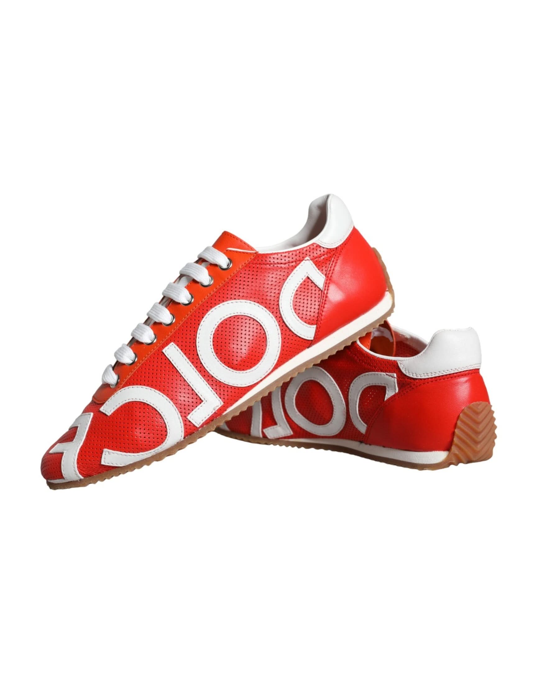 Dolce & Gabbana Red Leather Logo Casual Sneakers Shoes Sneakers