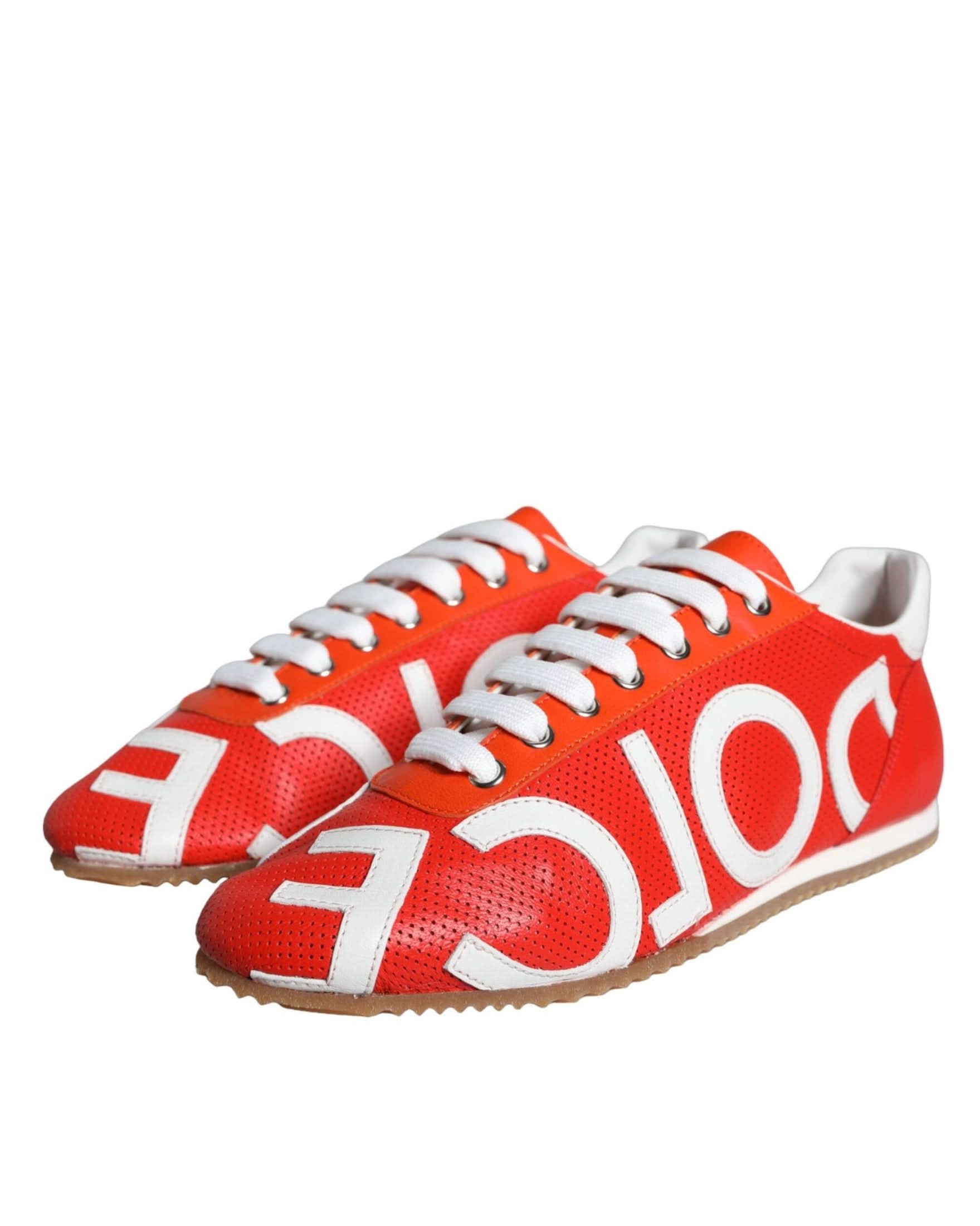 Dolce & Gabbana Red Leather Logo Casual Sneakers Shoes Sneakers